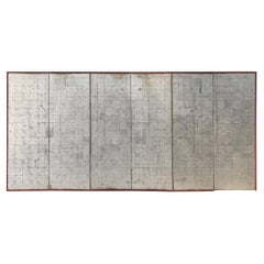 Écran en argent oxydé de la période Meiji