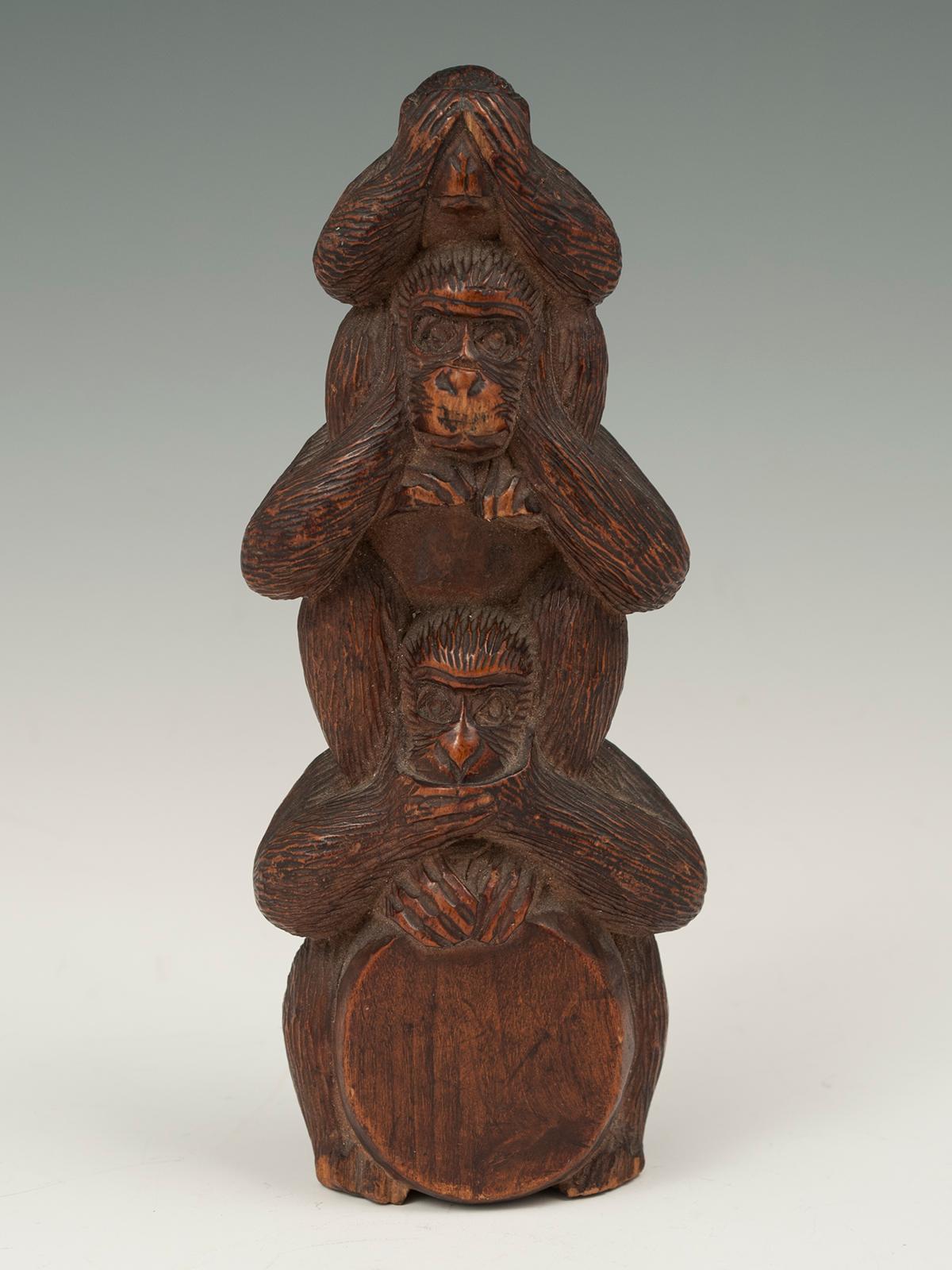 Late 19th Century Meiji Period Wood Stacked Monkey TOTEM, Japan