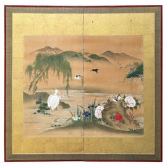 Meiji periof Nature scene with herons