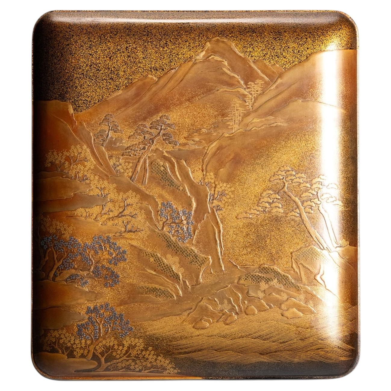 Meiji Pure Gold Maki-e Suzuribako, Wild Cherry Blossoms For Sale