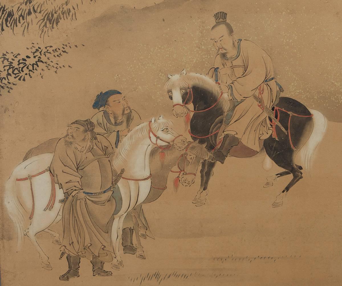 Paper Qing Dynasty Six-Panel Screen Painting of Landscape With Horses and Figures
