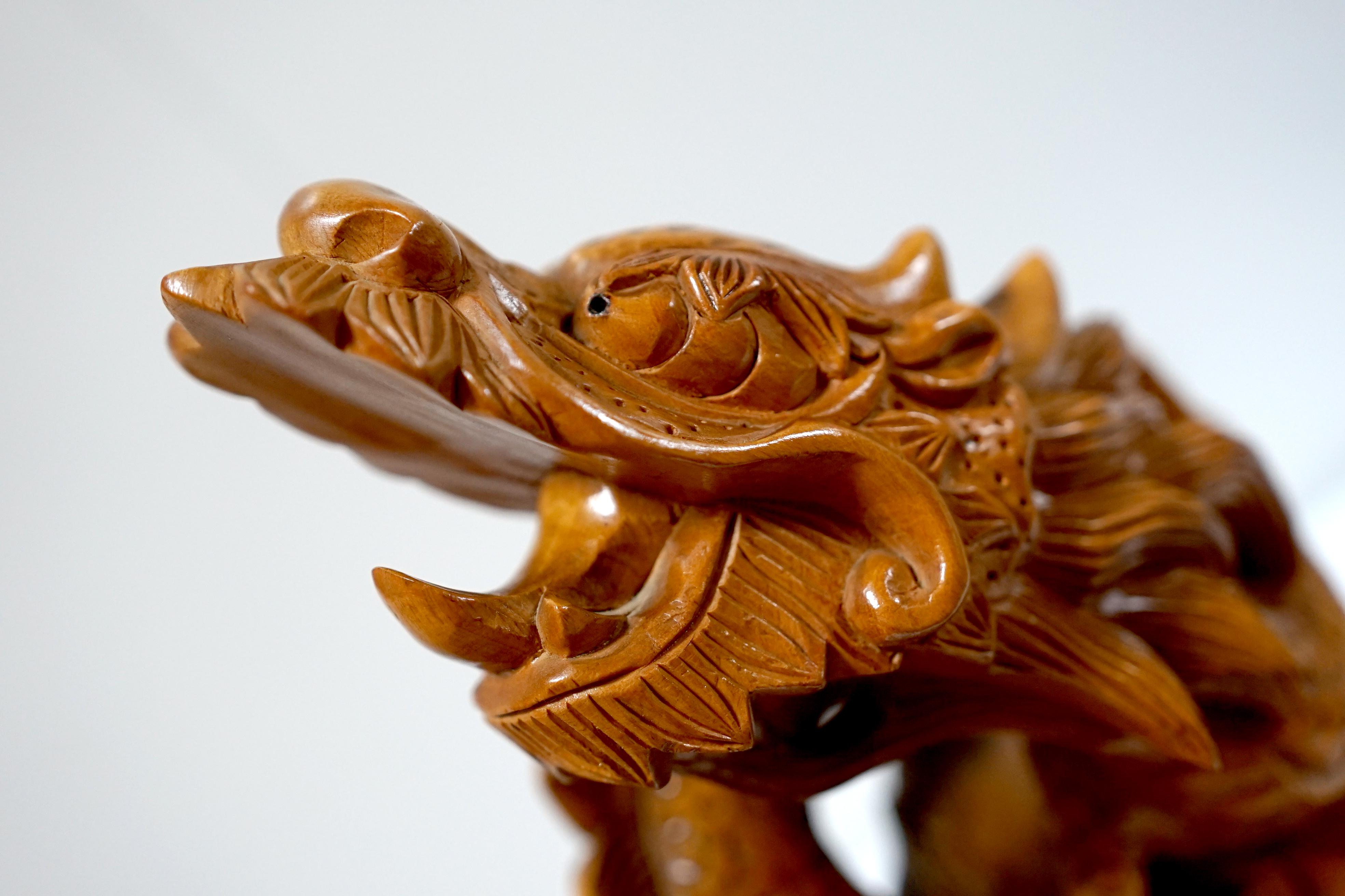 Wood Meiji Style Antique Teakwood Dragon 20th Century For Sale