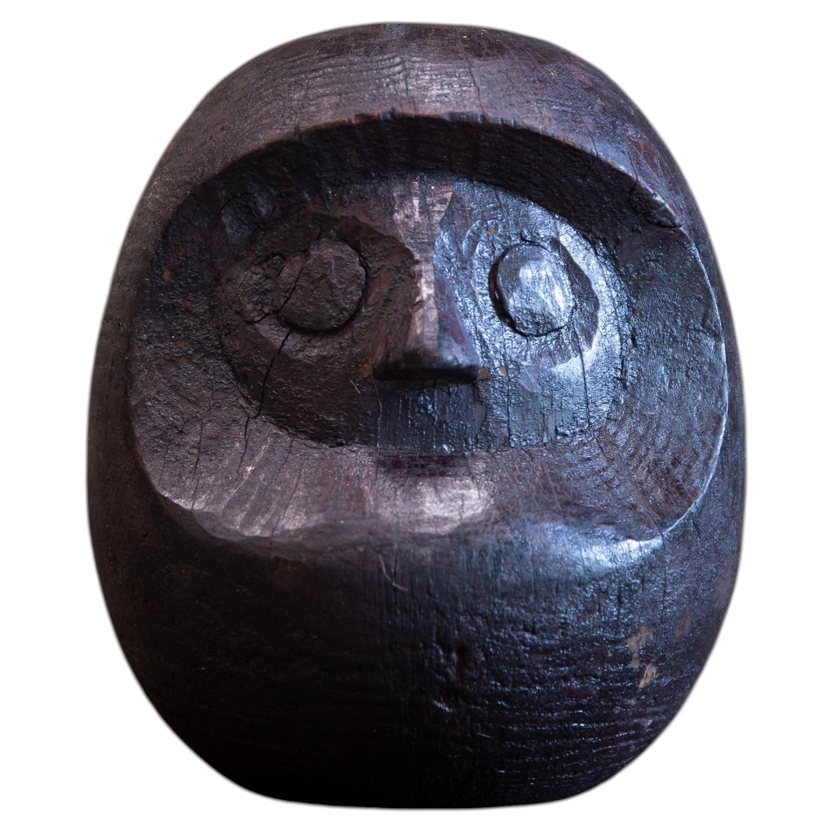 19th Century Meiji Japanese Antique Hand-Carved Keyaki Wood Daruma Mold