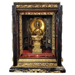 Meiji/Taisho Japanese Lacquer & Gilt Butsudan Shrine with Dainichi Nyorai Buddha