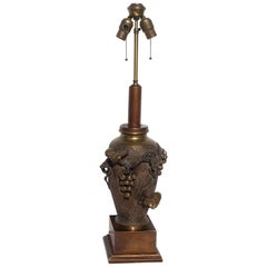 Meiji Taisho Period Japanese Bronze Grapevine Vase Table Lamp