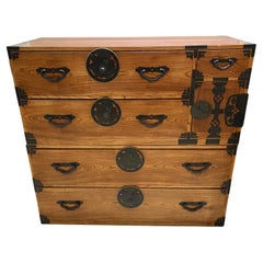 Meiji Two-Part Japanese Tansu in Cypress & Kiriwood from the Yamagata Prefecture