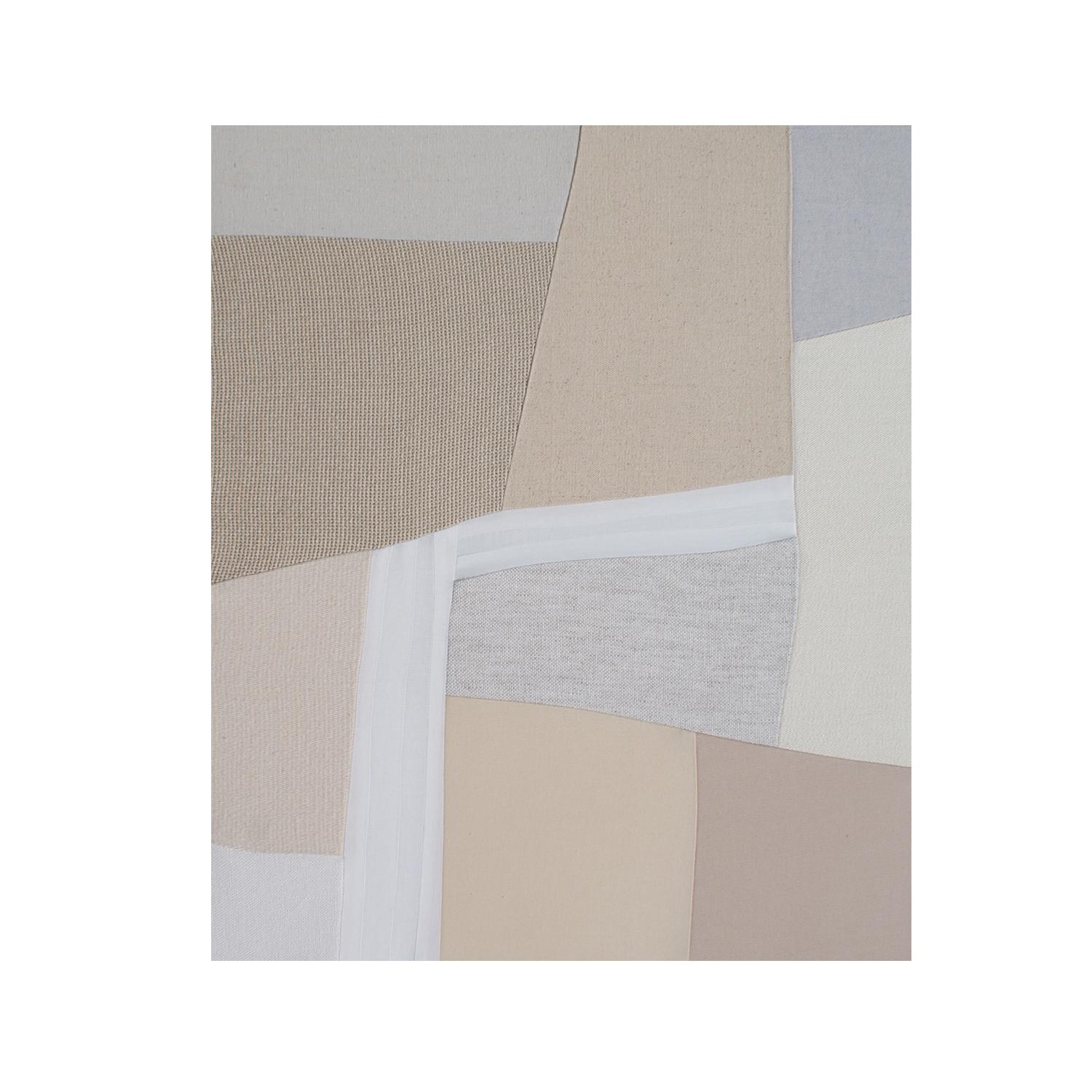 Moving On (textile art taupe neutrals greys beige sand fabric abstract geometric - Mixed Media Art by Meike Legler