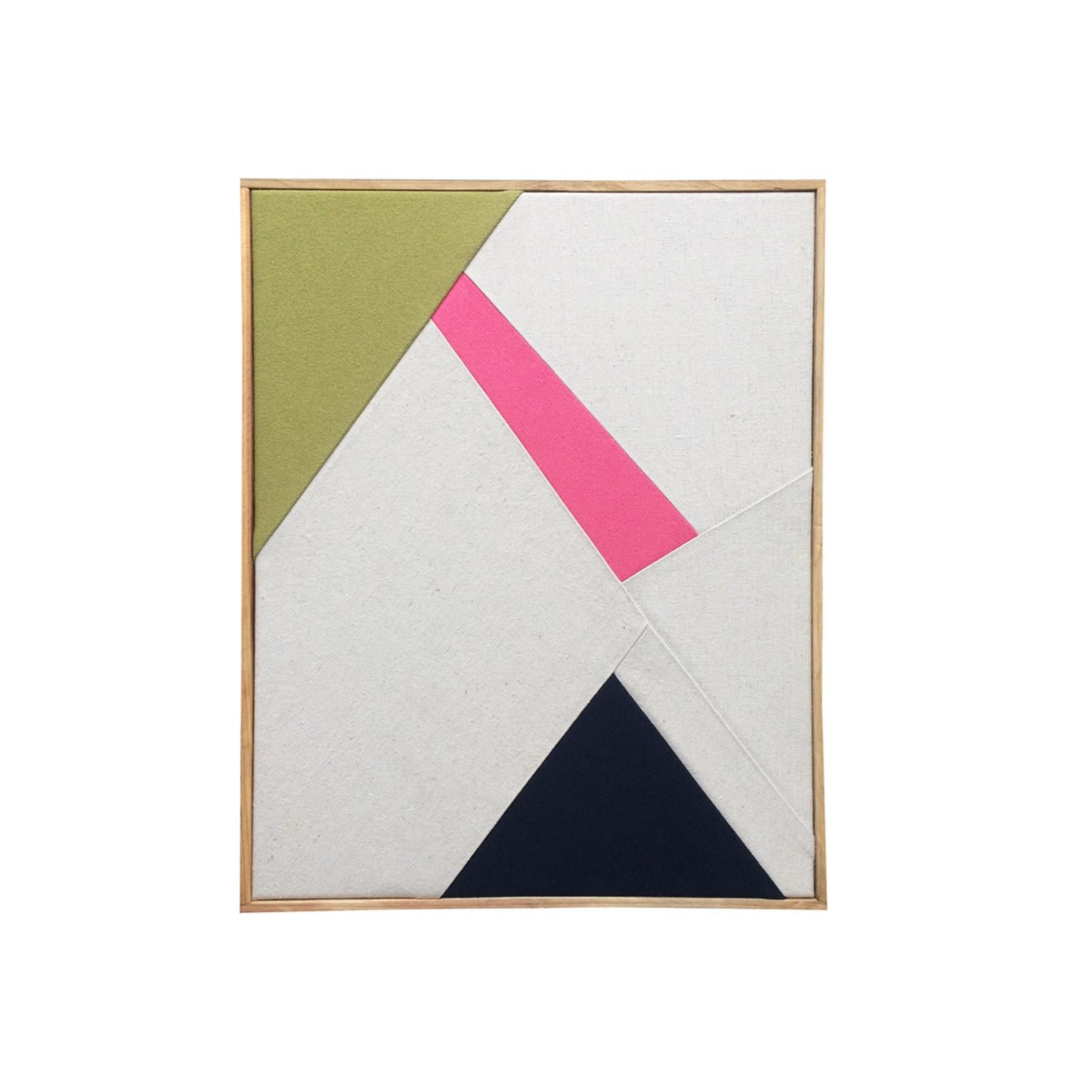 Sunray (textile art black and white pink moss green fabric abstract geometric) - Mixed Media Art by Meike Legler