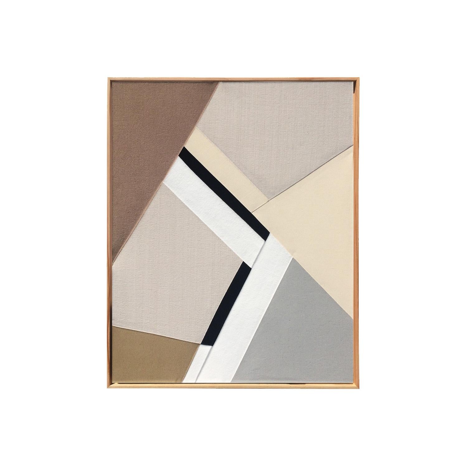 Meike Legler Abstract Painting - The landslide (textile taupe art black and white beige fabric abstract geometric