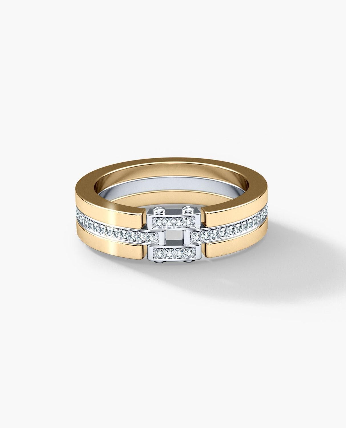 Contemporary MEIKLE Two-Tone 14k Yellow & White Gold Ring with 0.45ct Diamonds For Sale