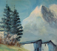 Chalet in the Swiss Alps - Original Oil on Board
