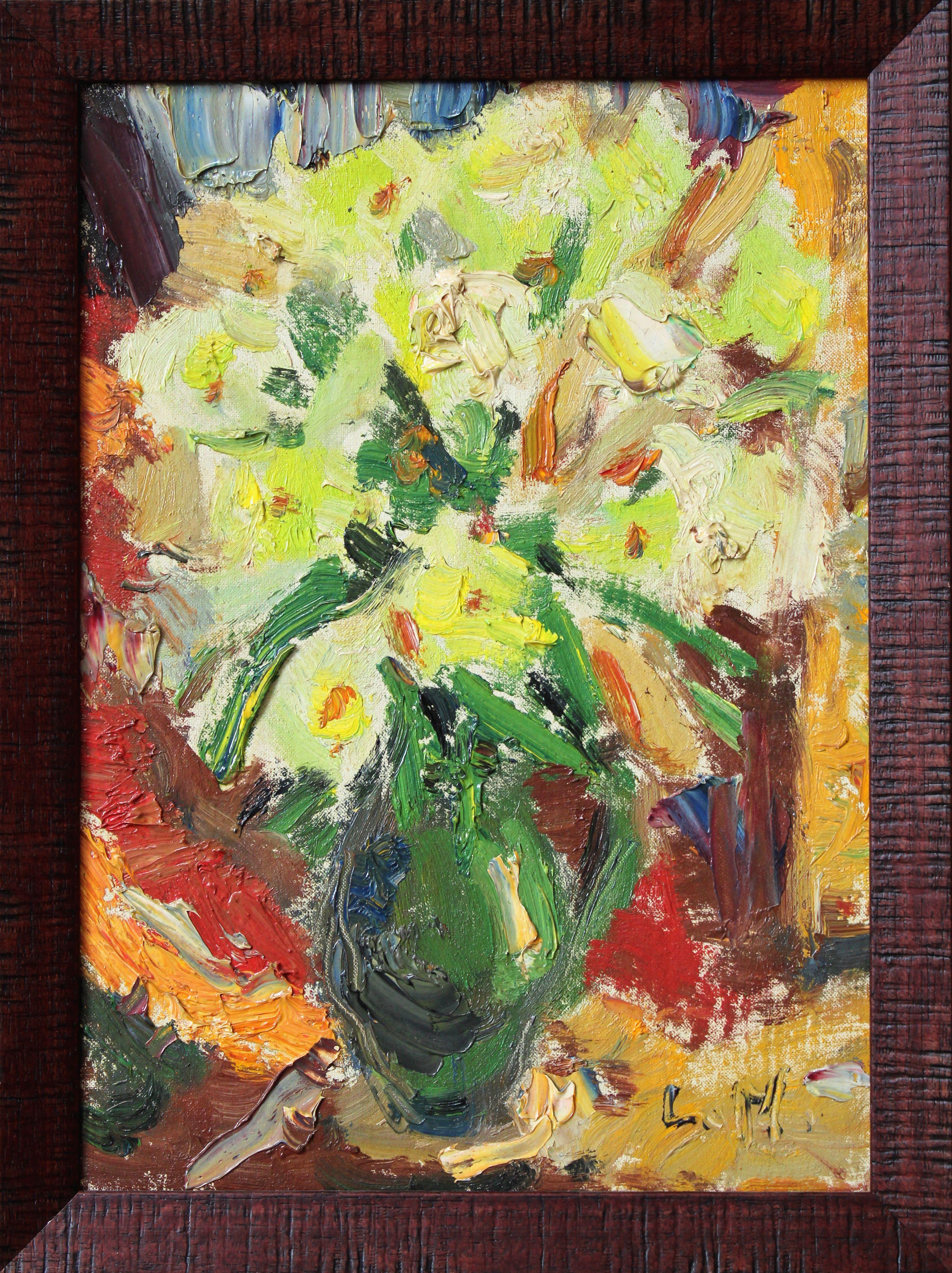 Fiori luminosi. Cartone, olio, 28x19,5 cm - Painting Impressionismo di Meilerts-Krastins Ludmilla