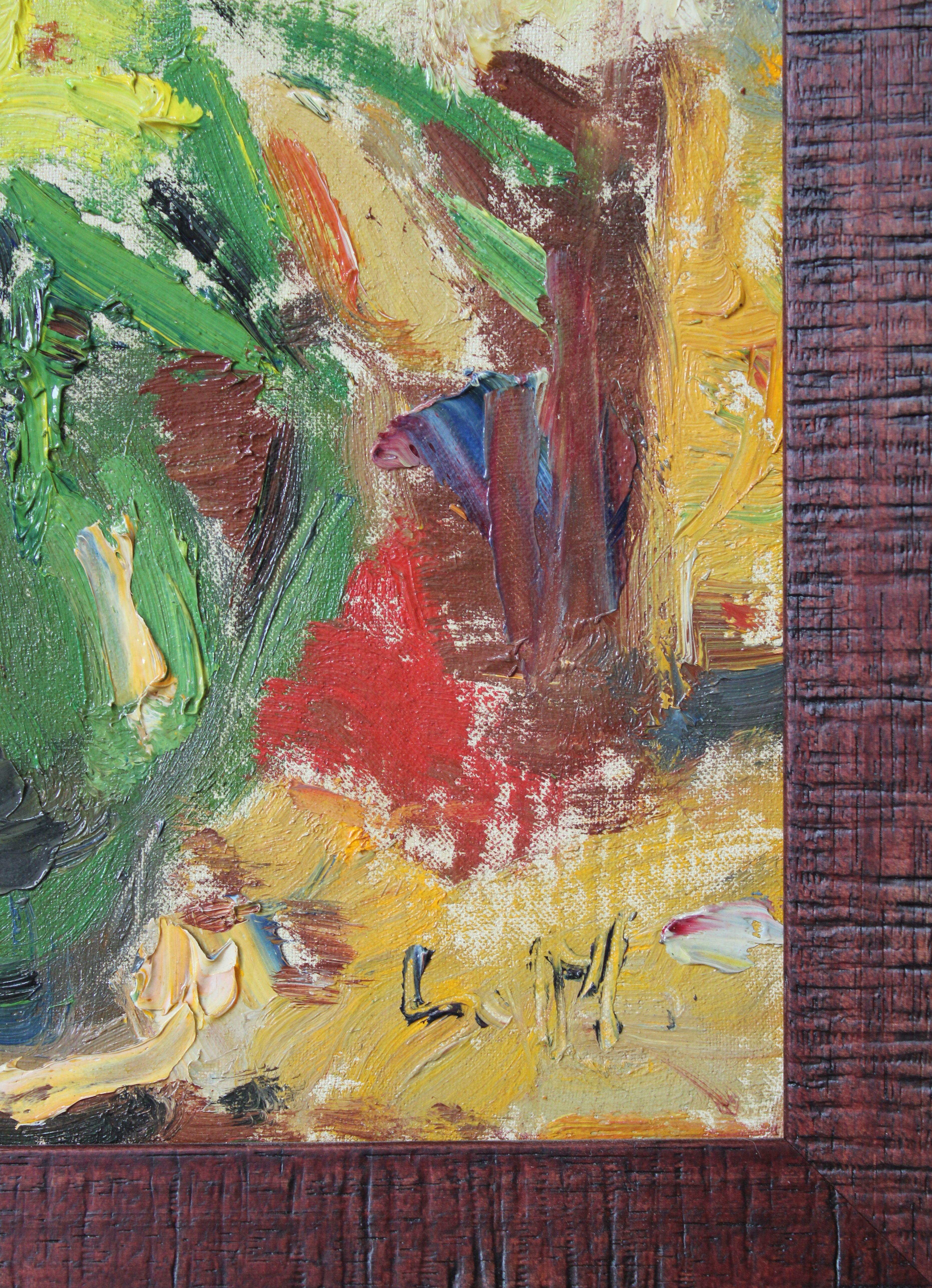 Fiori luminosi. Cartone, olio, 28x19,5 cm

Ludmila Meilerte (1908 - 2008) - Pittrice
1940 - Accademia d'Arte della Lettonia, masterclass di V. Purvitis.
1944 - Emigrazione in Germania.
1948 - Emigrazione in Australia.
L. Meilerte ha partecipato a