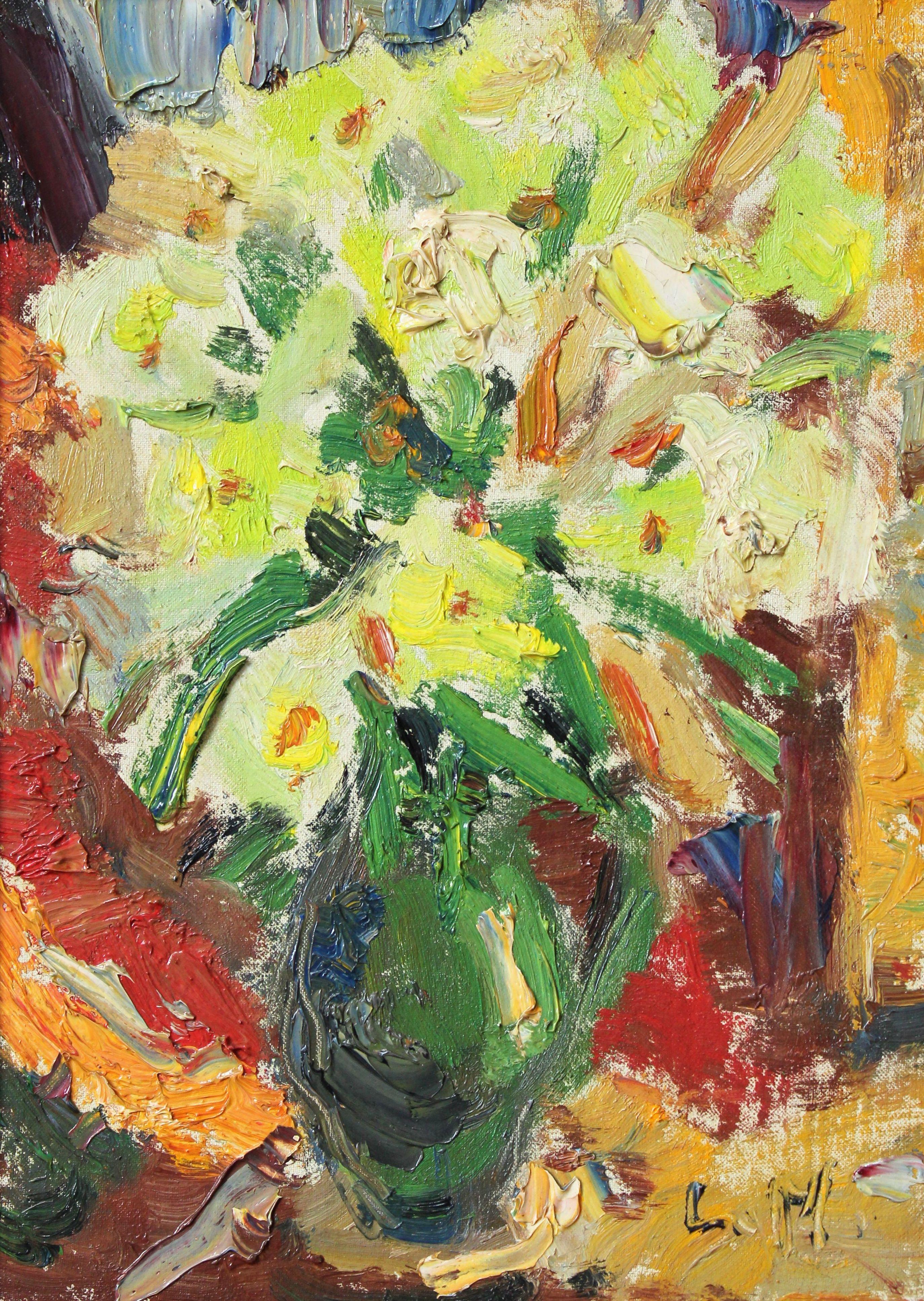 Fiori luminosi. Cartone, olio, 28x19,5 cm - Painting di Meilerts-Krastins Ludmilla