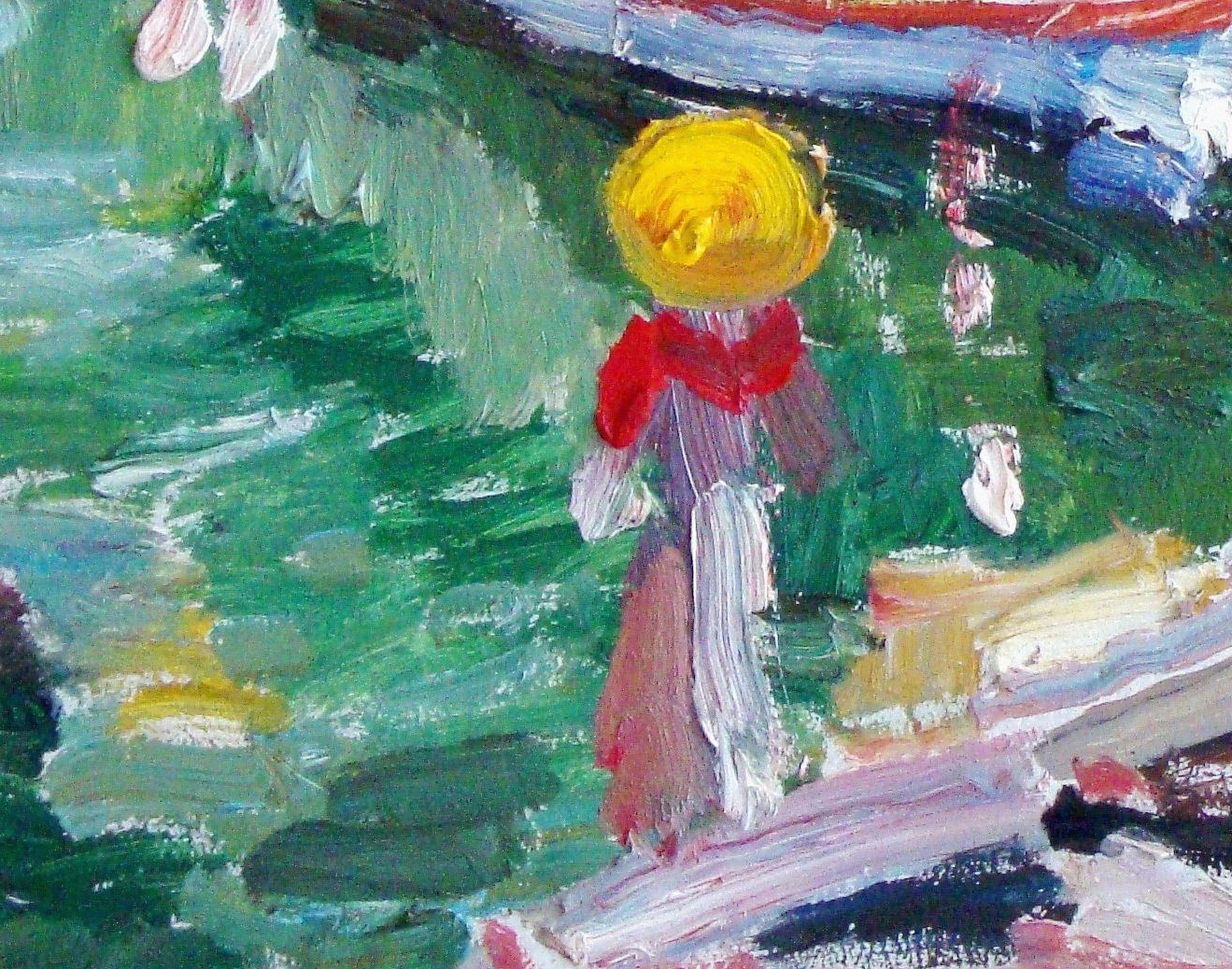 Puerto de Melbourne. 1982, óleo sobre lienzo, 50x60 cm - Landscape Painting Gris de Meilerts-Krastins Ludmilla