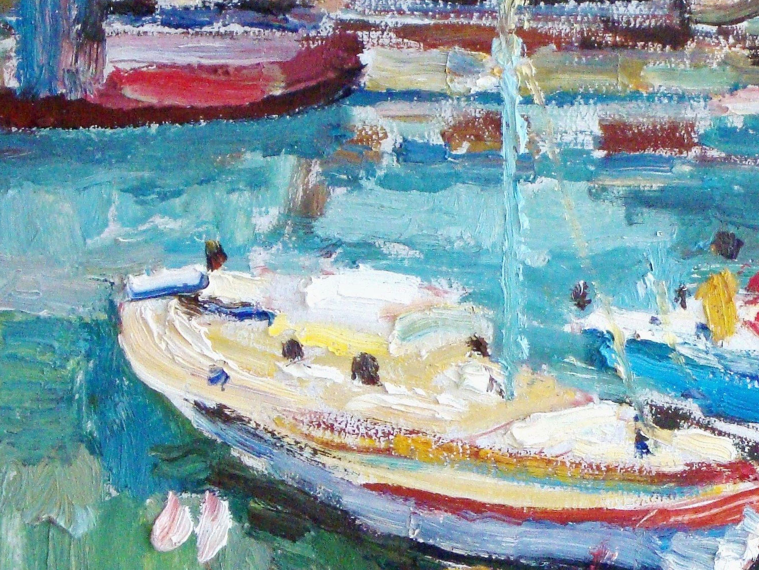Puerto de Melbourne. 1982, óleo sobre lienzo, 50x60 cm
Expresivo y colorido paisaje veraniego del puerto de Melbourne con yates y gente

Ludmila Meilerte (1908 - 2008) - Pintora
1940 - Academia de Arte de Letonia, clase magistral de V.