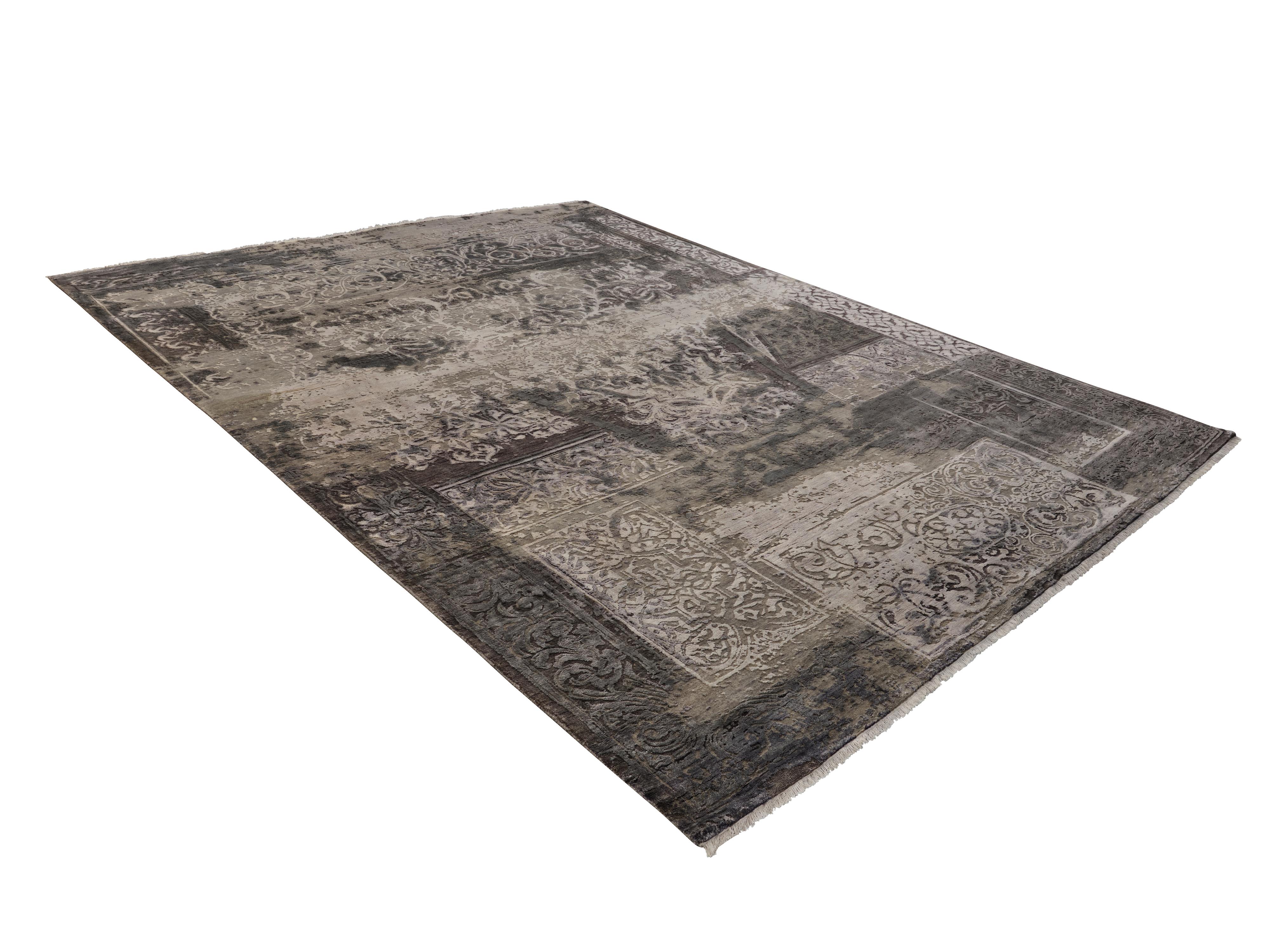 MEILEUR Hand Knotted French Rococo Inspired Rug in Taupe & Grey Colours by Hands For Sale 3