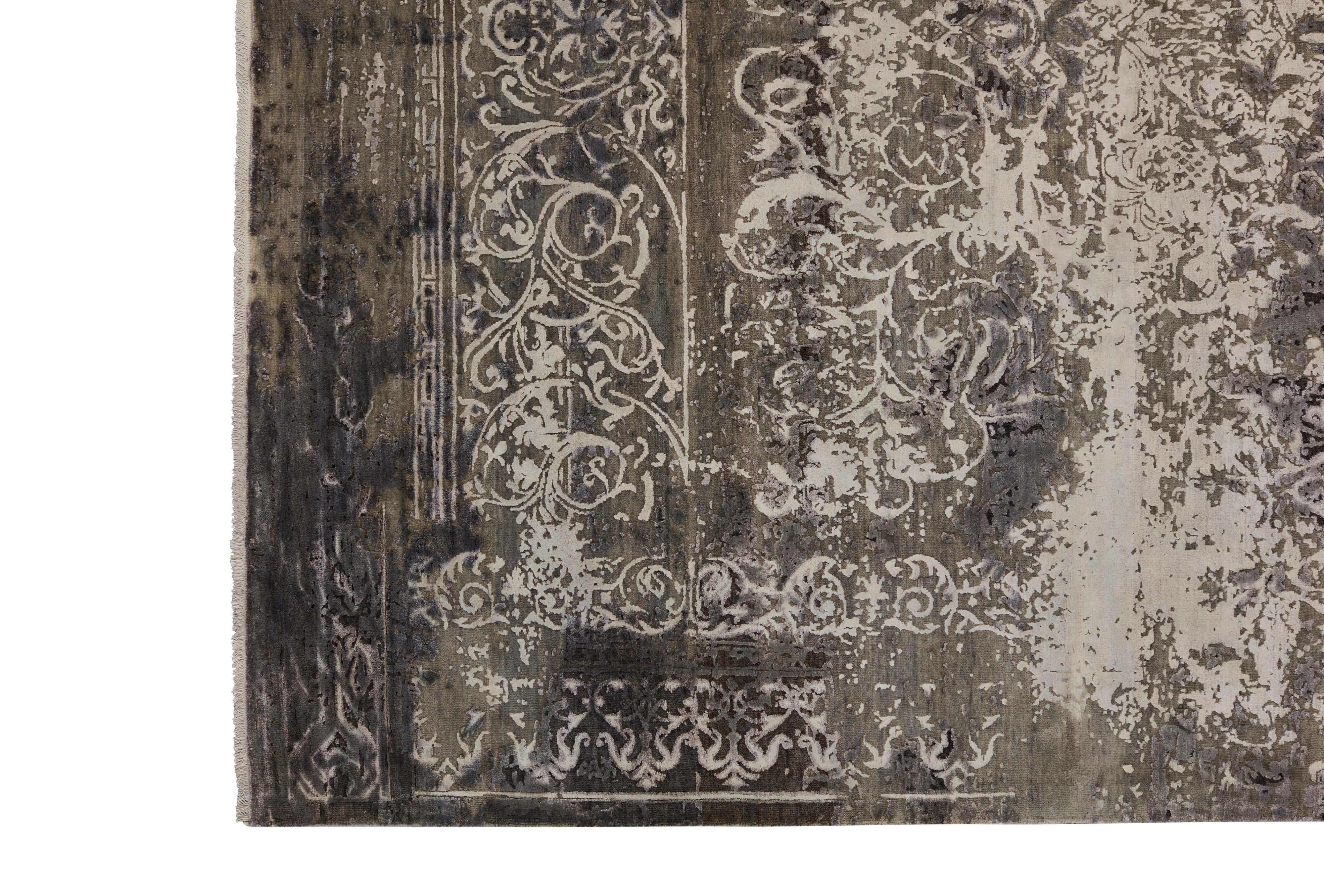 MEILEUR Hand Knotted French Rococo Inspired Rug in Taupe & Grey Colours by Hands For Sale 4