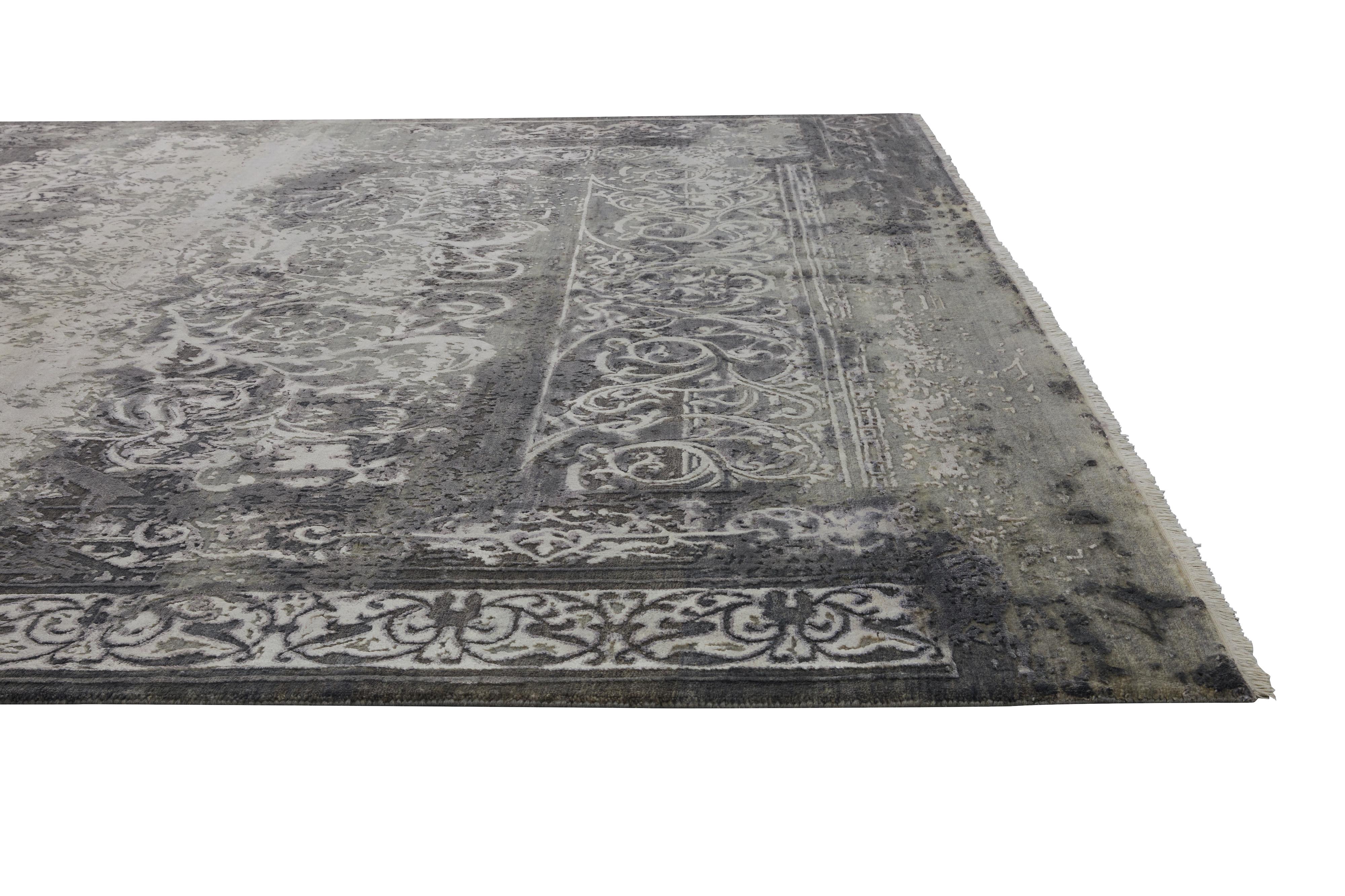 MEILEUR Hand Knotted French Rococo Inspired Rug in Taupe & Grey Colours by Hands For Sale 5