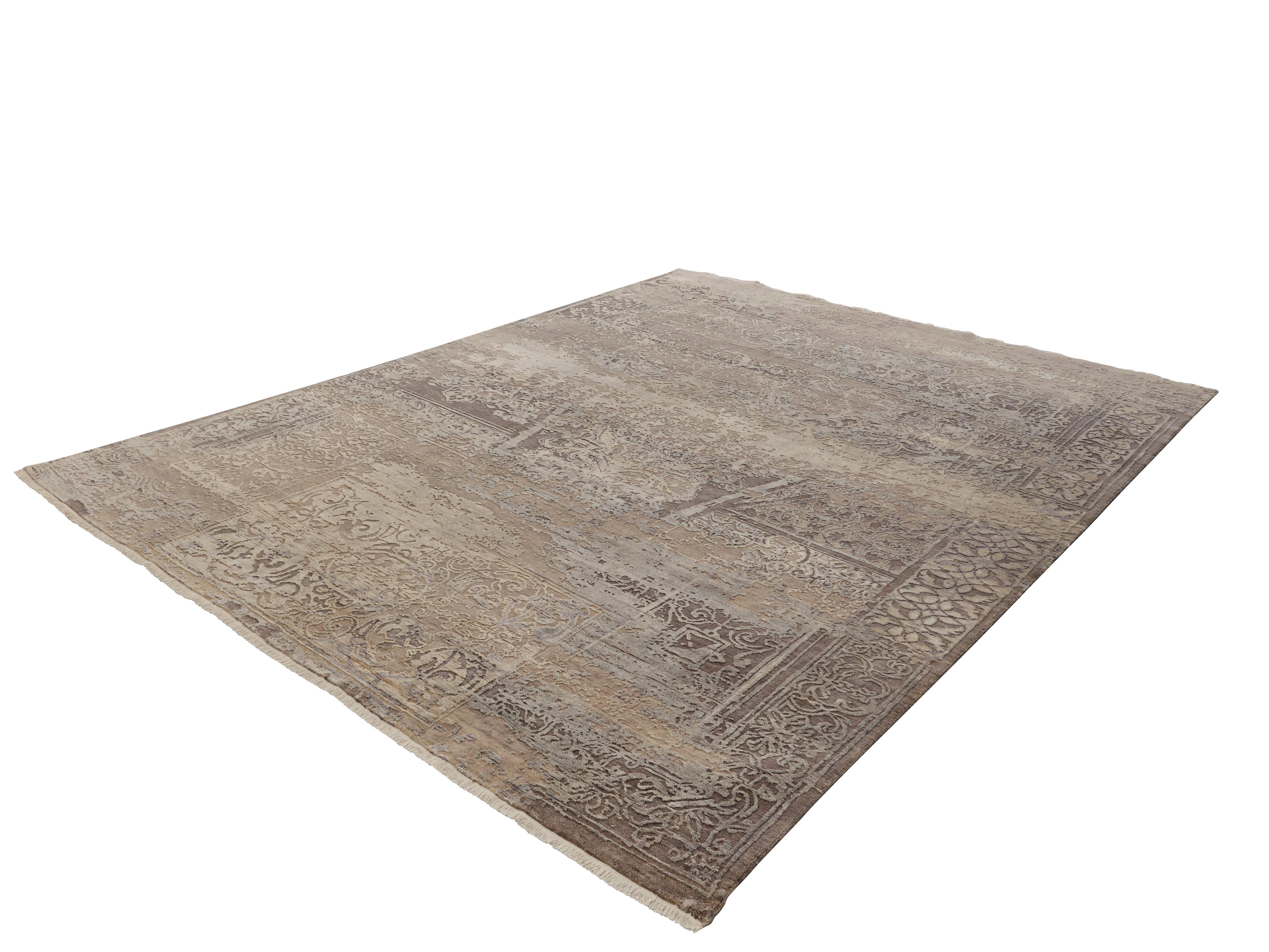 Contemporary MEILEUR Hand Knotted French Rococo Inspired Rug in Taupe & Grey Colours by Hands For Sale