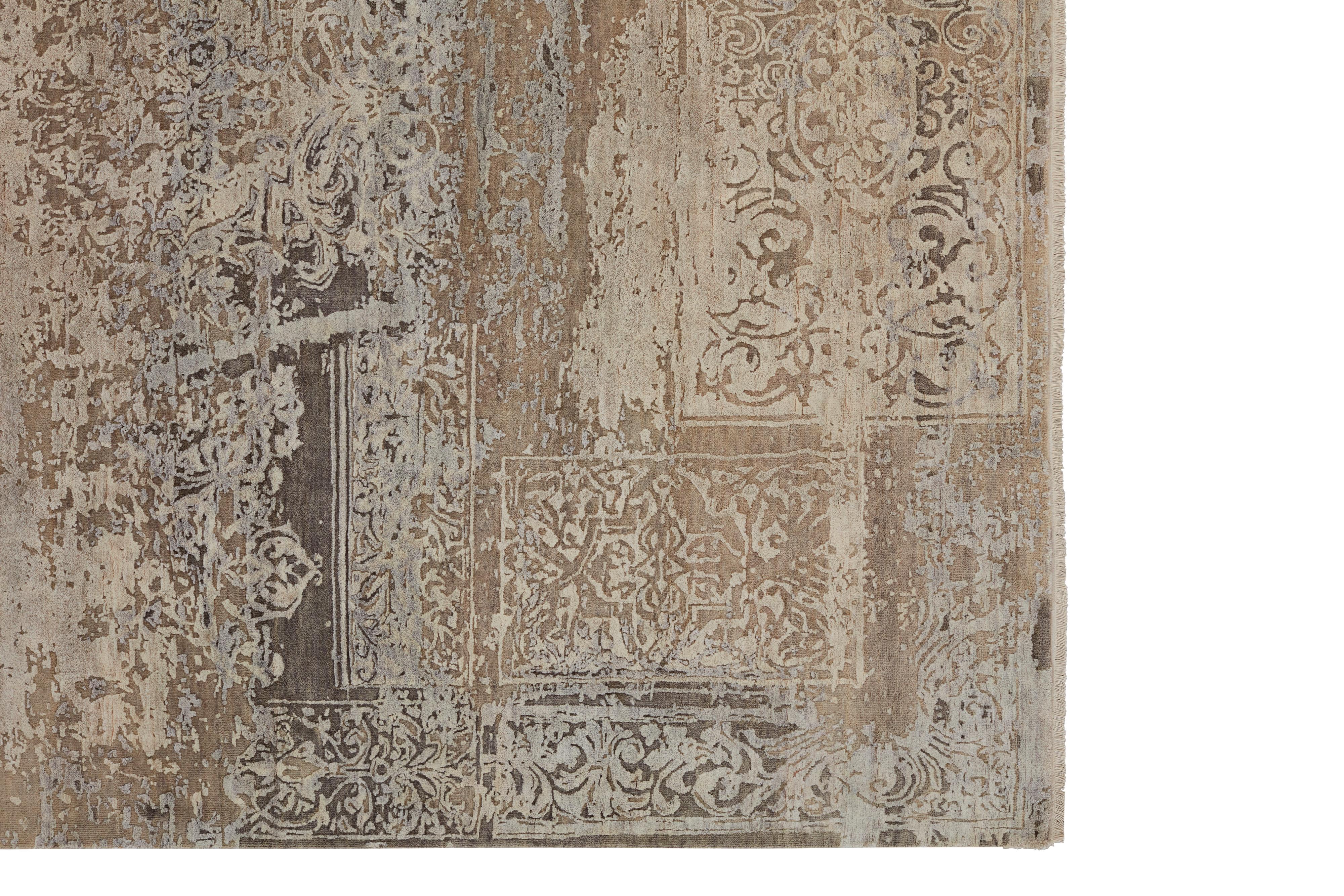 MEILEUR Hand Knotted French Rococo Inspired Rug in Taupe & Grey Colours by Hands For Sale 1