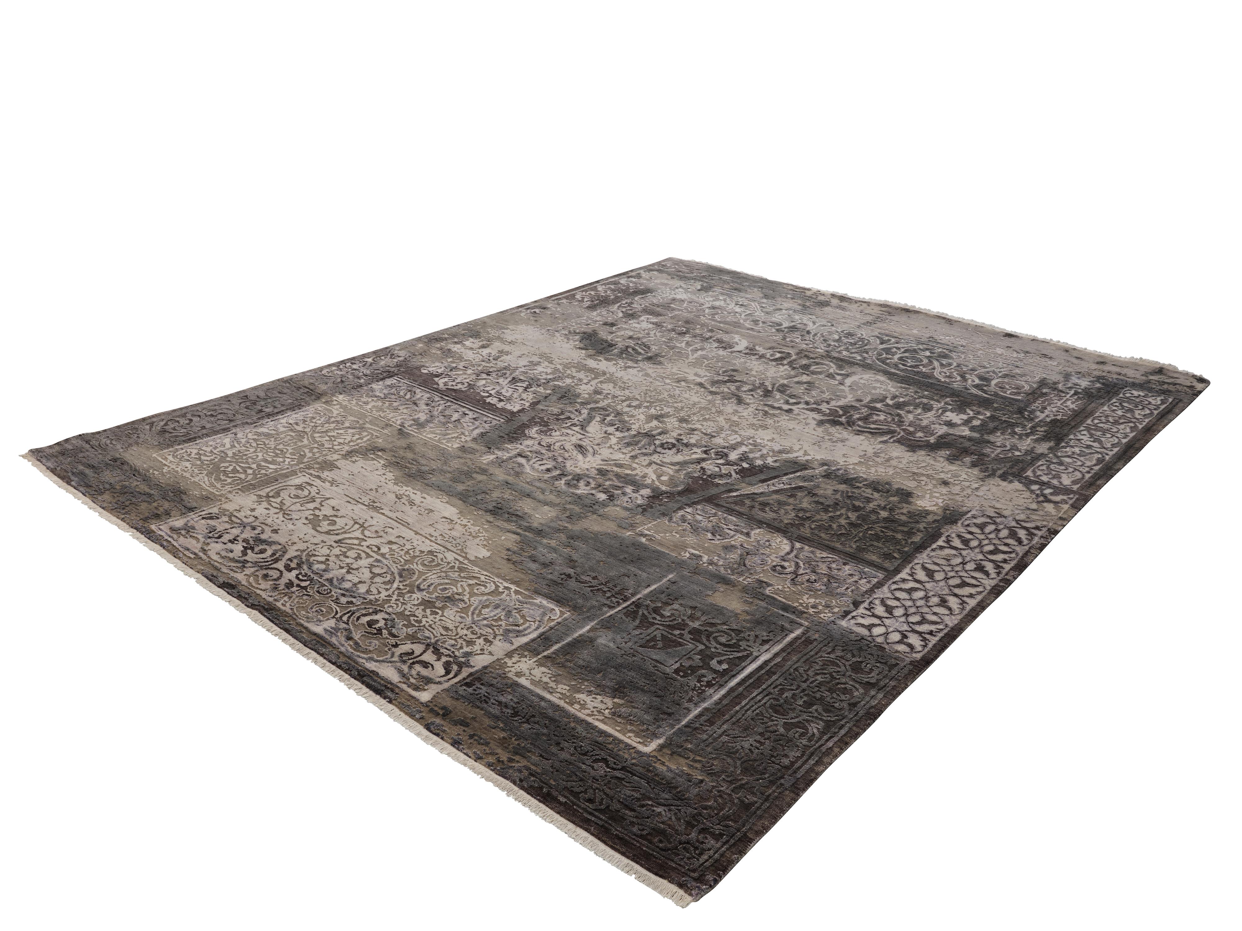 MEILEUR Hand Knotted French Rococo Inspired Rug in Taupe & Grey Colours by Hands For Sale 2