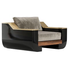 Meilleur Nom Club Chair in Black Lacquer and Polished Bronze by Palena Furniture