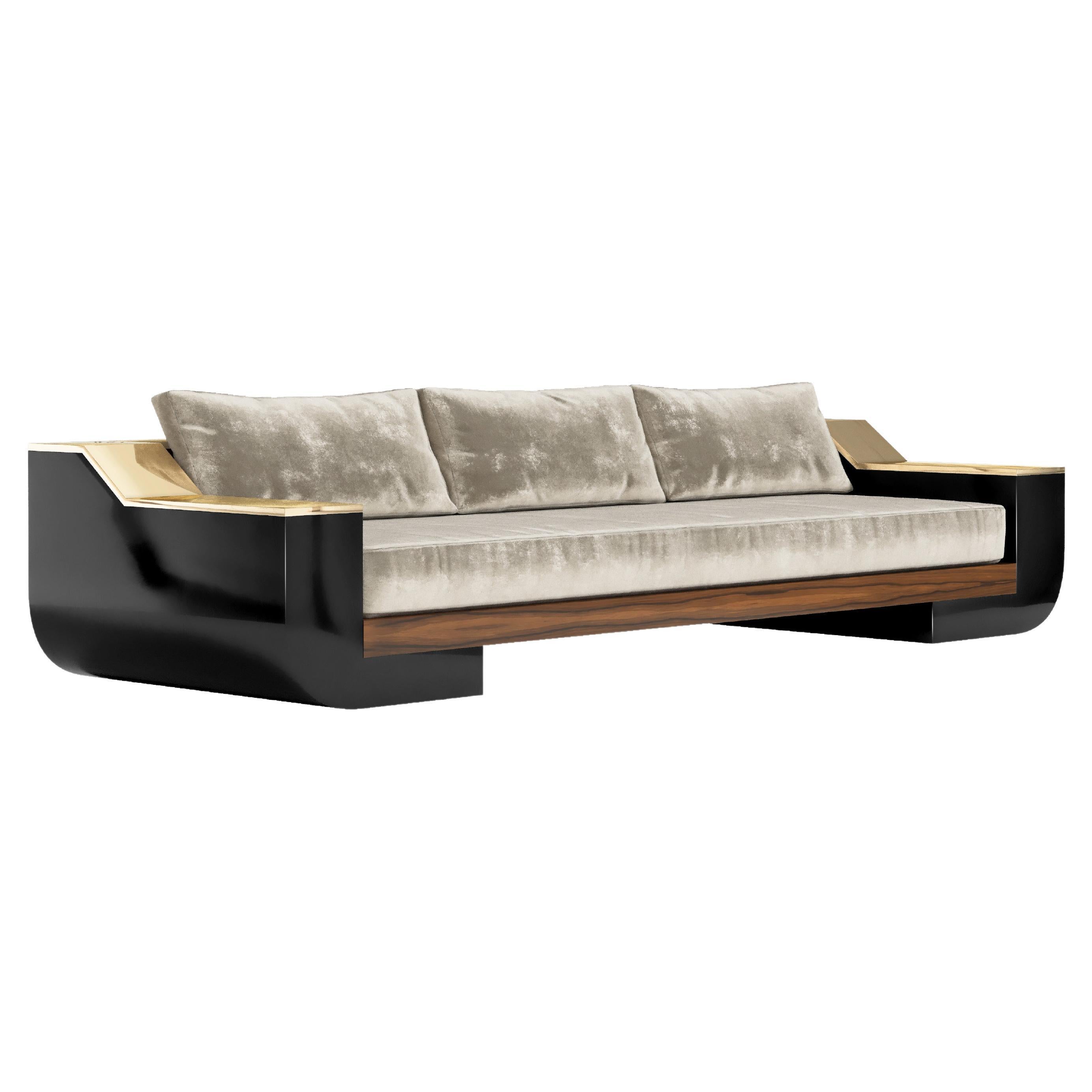 Meilleur Nom Sofa in Black Lacquer and Polished Bronze by Palena Furniture