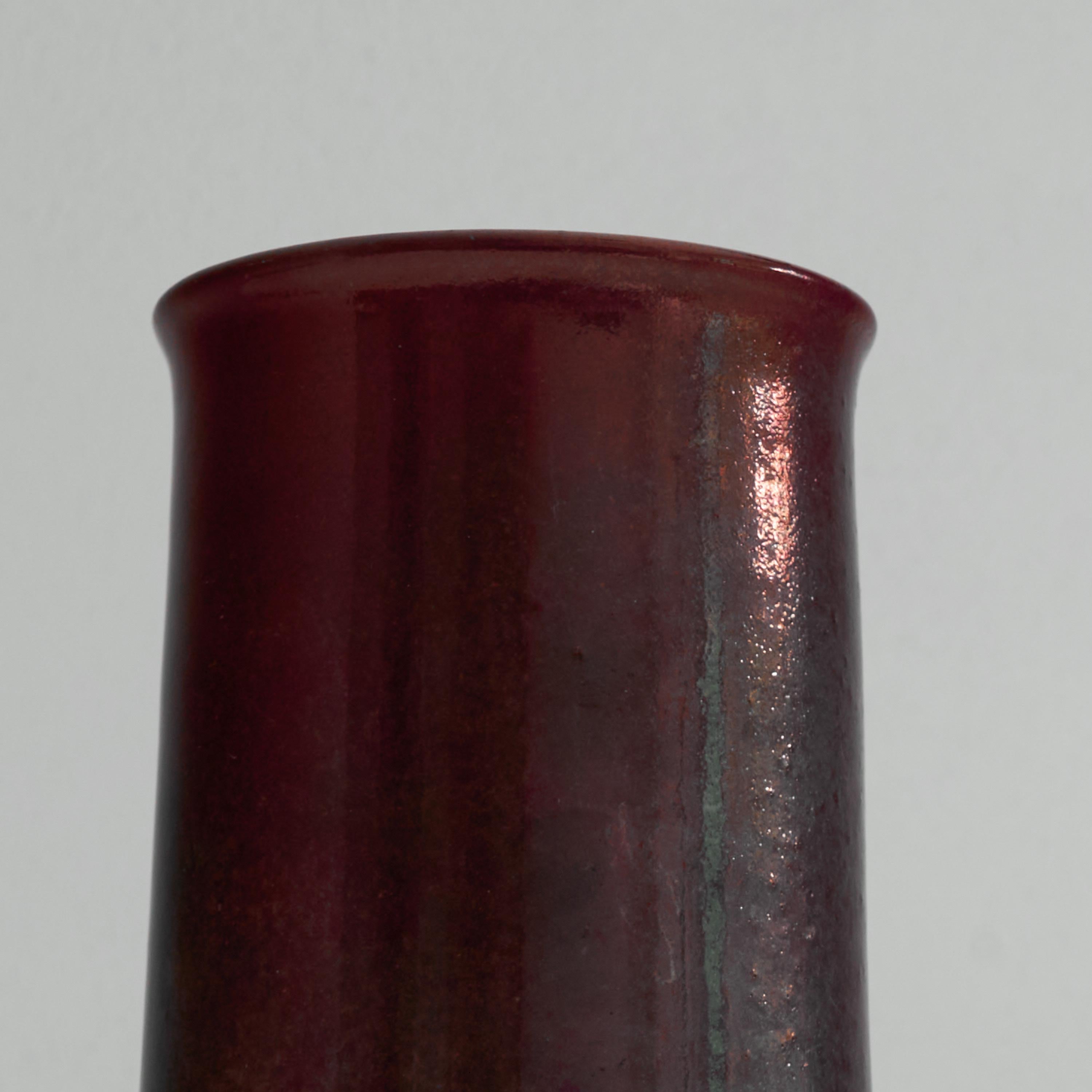 Mid-Century Modern Meindert Zaalberg Hand Signed Purple Metallic Glazed Studio Pottery Vase For Sale
