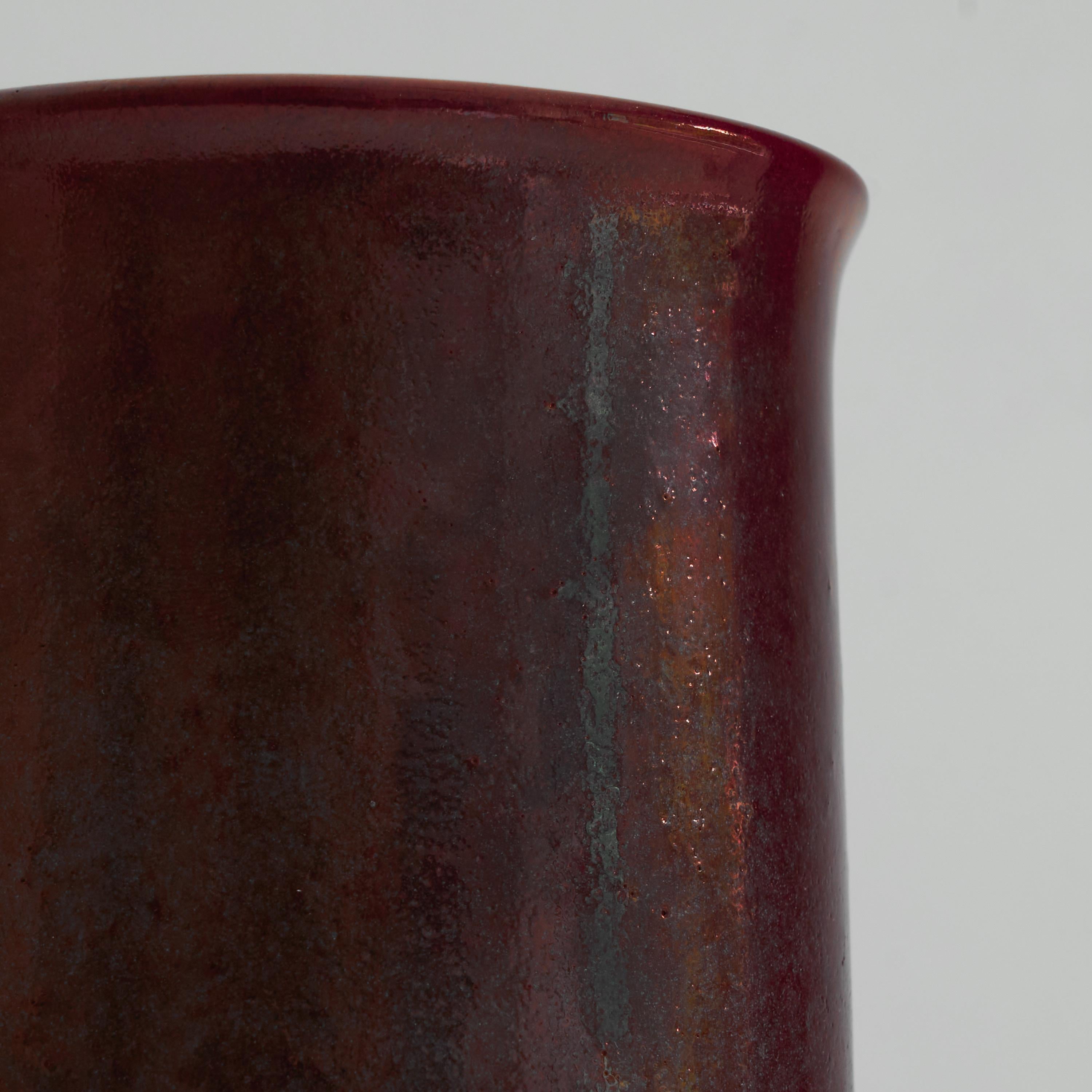 Hand-Crafted Meindert Zaalberg Hand Signed Purple Metallic Glazed Studio Pottery Vase For Sale