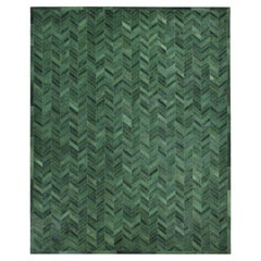 Meir Hand Woven Contemporary Chevron Cowhide 10' 0" x 14' 0" Green Area Rug