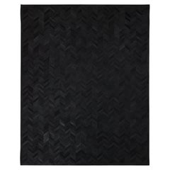 Meir Hand Woven Contemporary Chevron Cowhide 9' 0" x 12' 0" Black Area Rug
