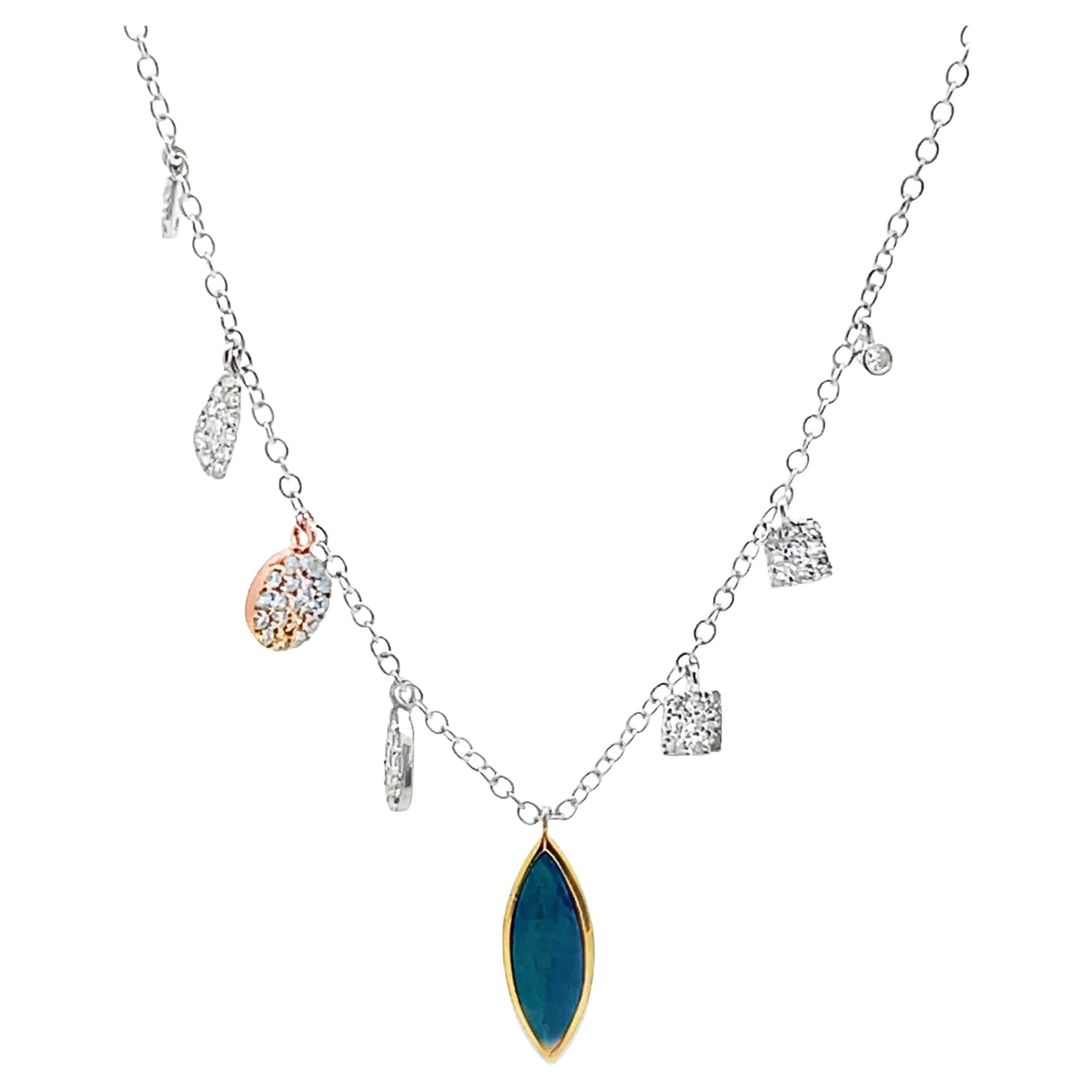 Meira T. 14K Gold Pendant Necklace with Marquise Shaped Blue Opal 
Diamonds