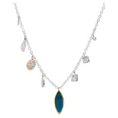 Meira T. 14K Gold Pendant Necklace with Marquise Shaped Blue Opal & Diamonds