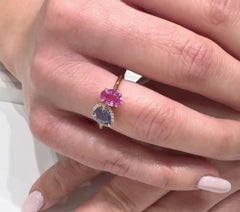 Meira T 14K Rose Gold Asymmetric Ring, Oval Pink & Pear Shaped Blue Sapphires
