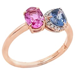 Meira T 14K Rose Gold Asymmetric Ring, Oval Pink & Pear Shaped Blue Sapphires
