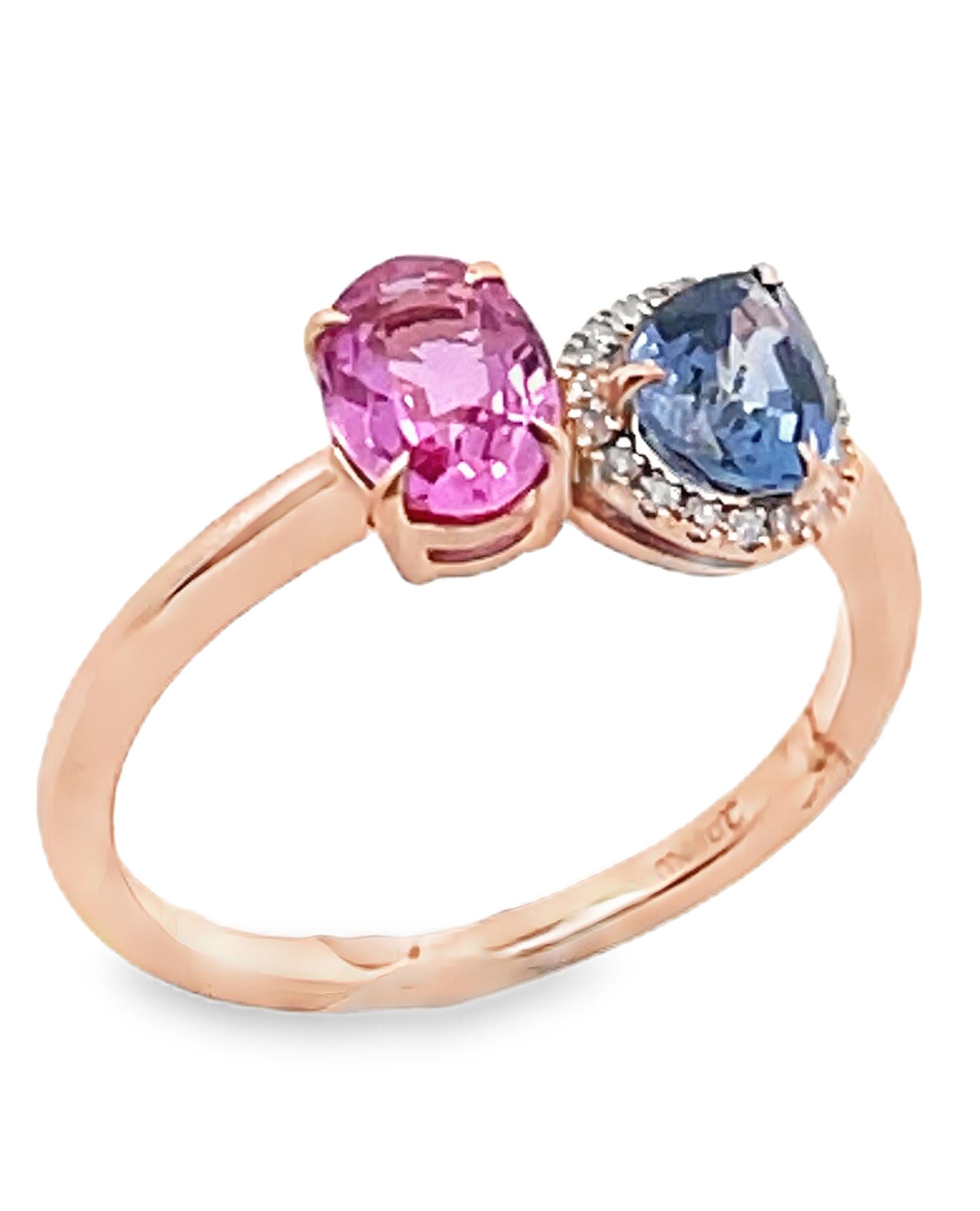 Meira T. Anello asimmetrico in oro rosa 14K con zaffiri rosa e blu In condizioni Nuovo in vendita a Old Tappan, NJ