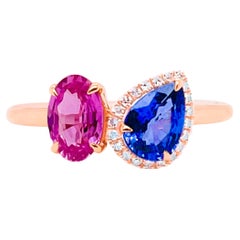 Meira T. Anello asimmetrico in oro rosa 14K con zaffiri rosa e blu