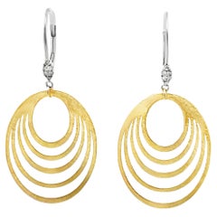Meira T. 14K Two Tone Gold Dangle Earrings with Diamonds and Concentric Ovals