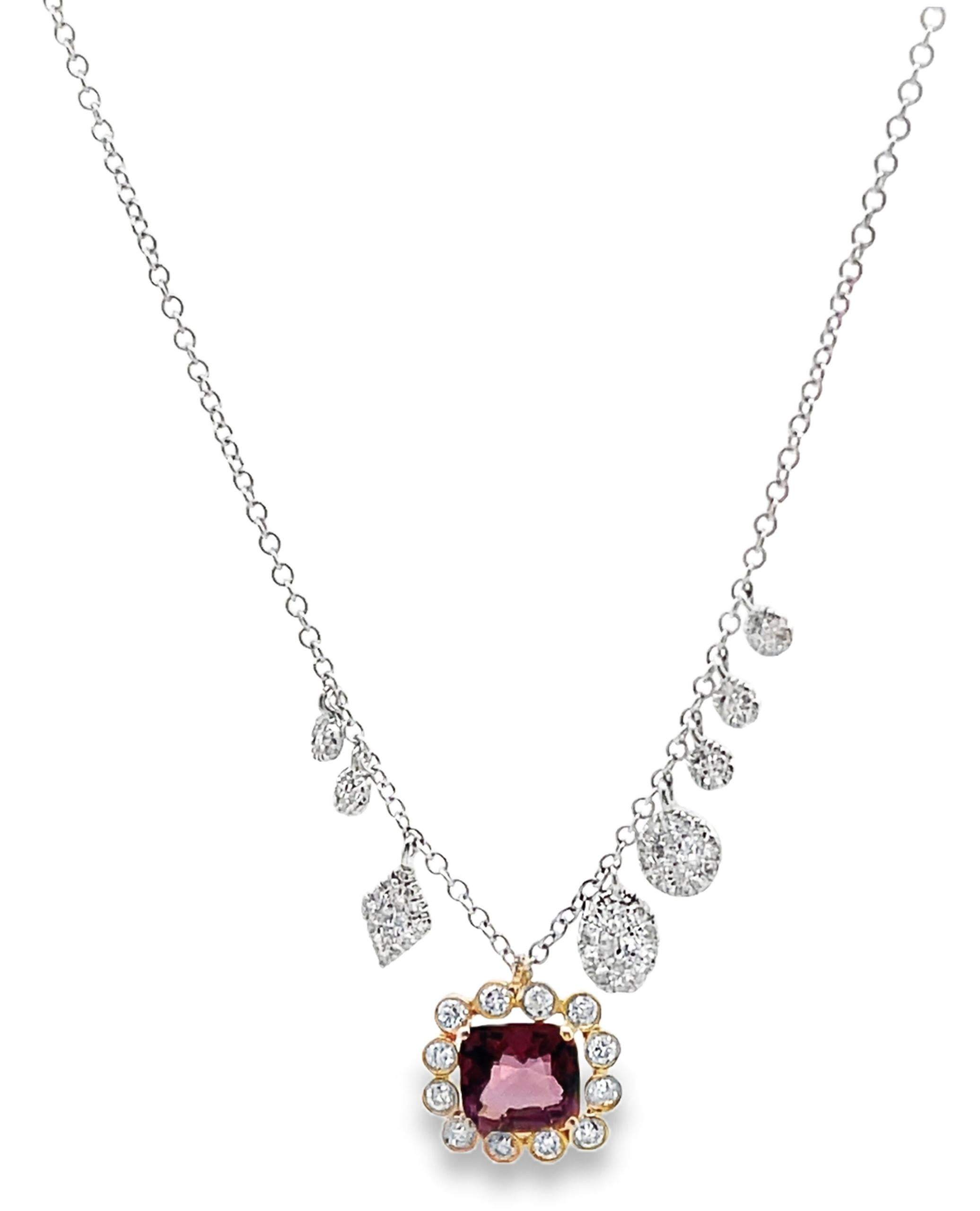 Contemporary Meira T 14K Two Tone Pink Tourmaline & Diamond Necklace For Sale