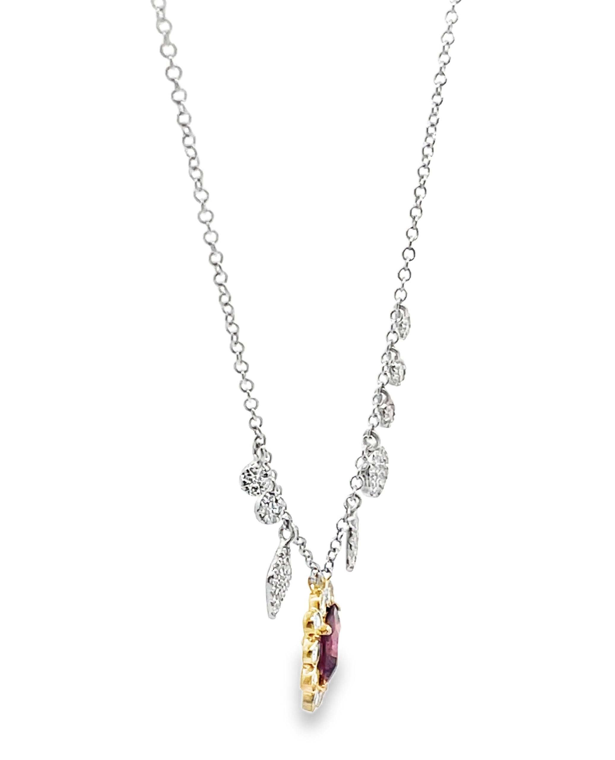 Mixed Cut Meira T 14K Two Tone Pink Tourmaline & Diamond Necklace For Sale