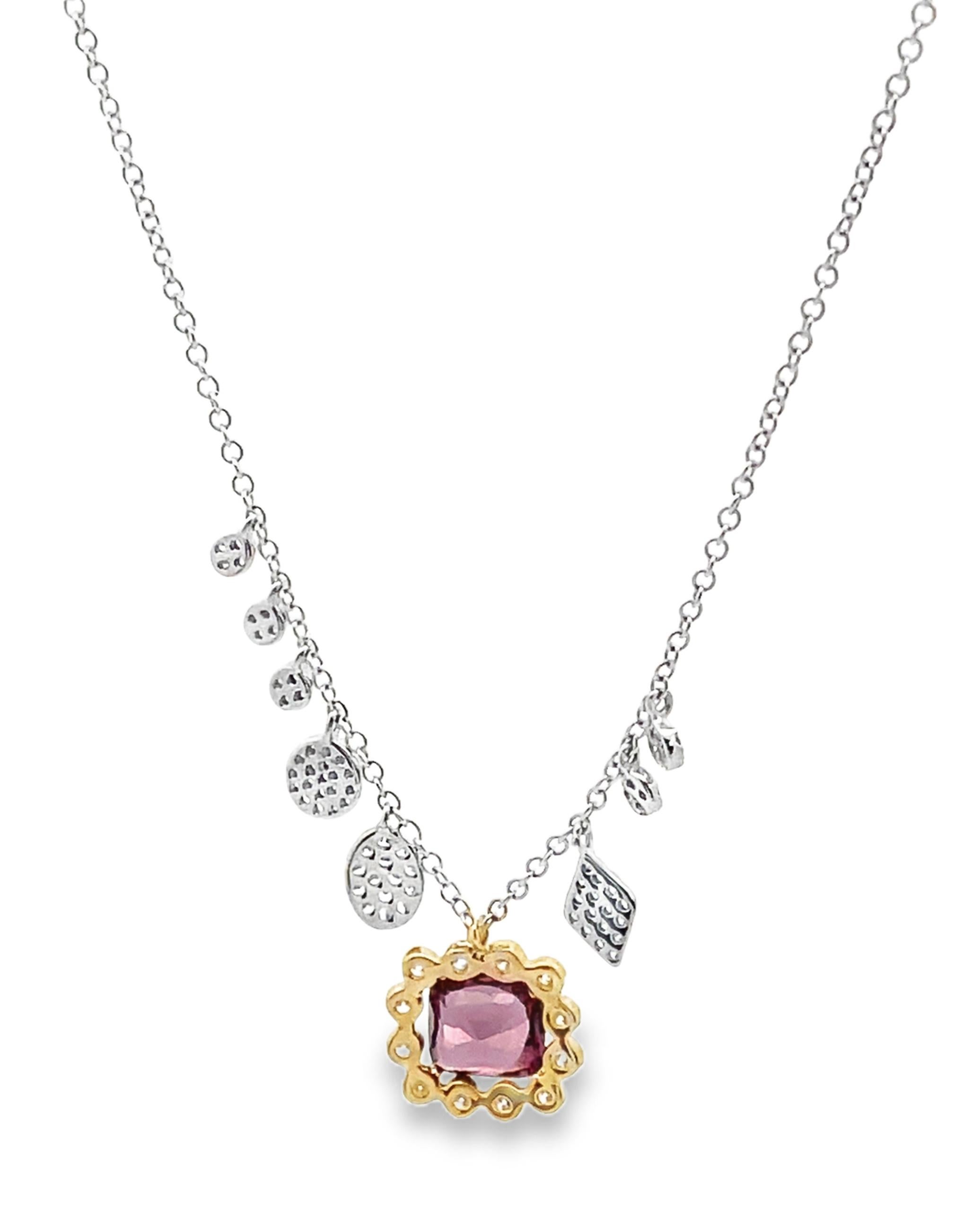 Meira T 14K Two Tone Pink Tourmaline & Diamond Necklace In New Condition For Sale In Old Tappan, NJ