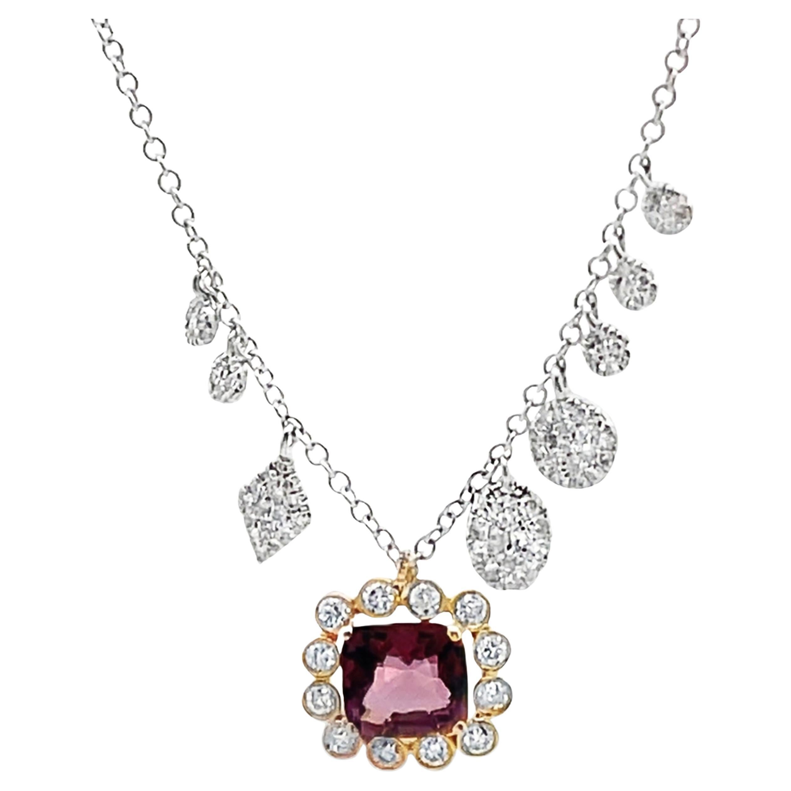 Meira T 14K Two Tone Pink Tourmaline & Diamond Necklace For Sale