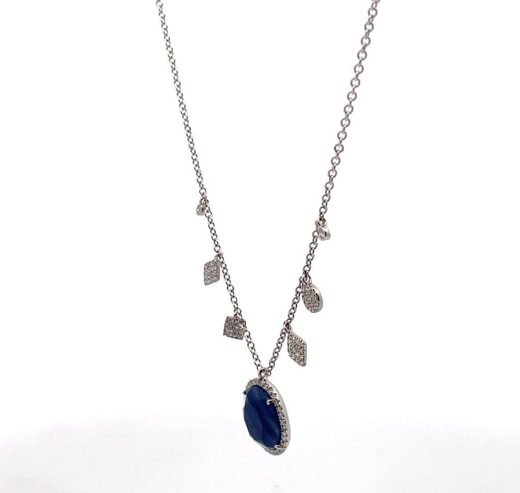 Meira T 14K White Gold 2.60 Carat Round Sapphire & Cascading Diamond Necklace For Sale 2