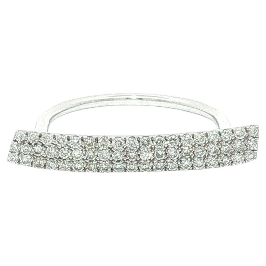 Meira T 14k White Gold .30ctw Micro Pave Diamond 3 Row Curved Bar Ring For Sale