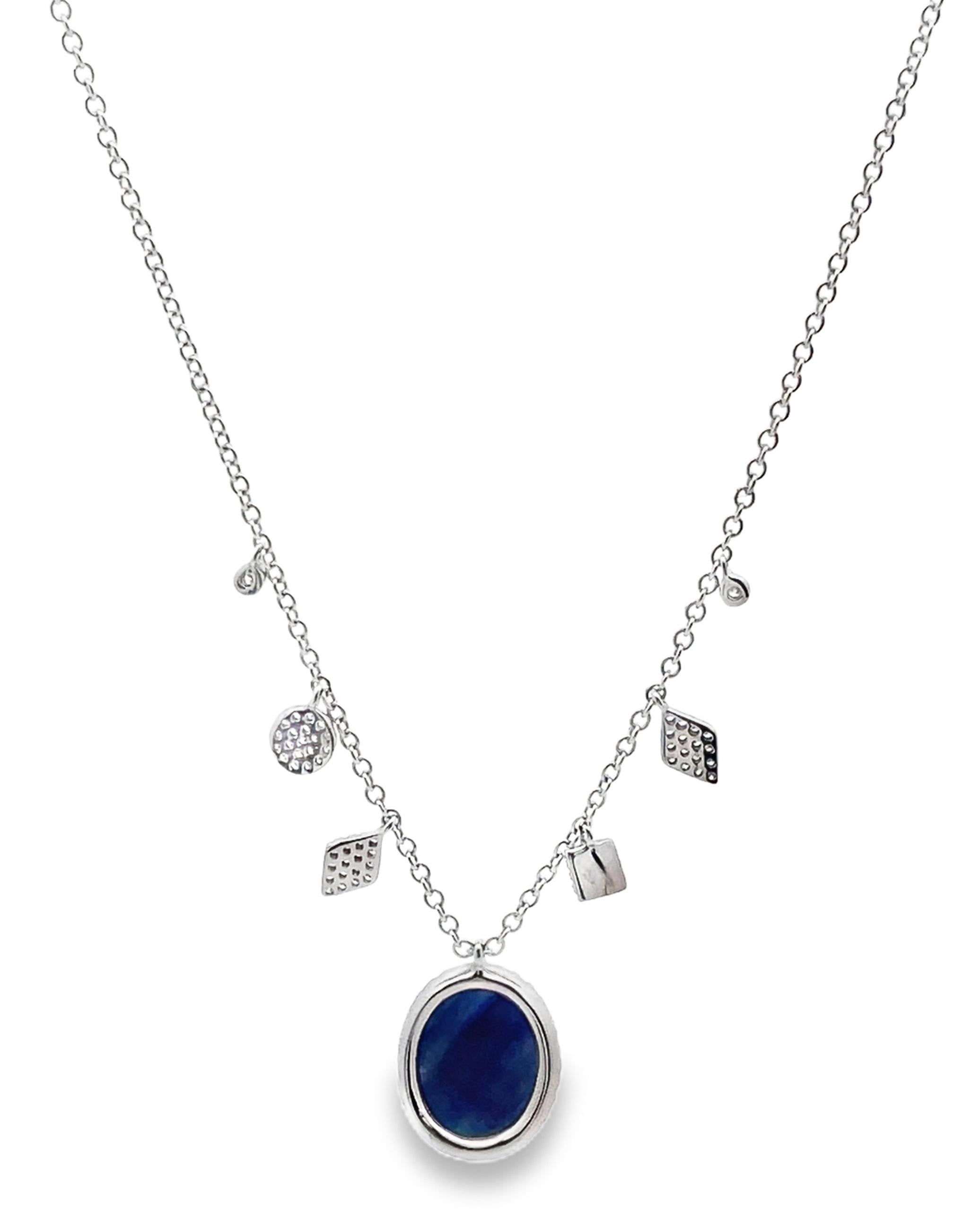 Meira T 14K White Gold Round Sapphire & Diamond Necklace In New Condition For Sale In Old Tappan, NJ