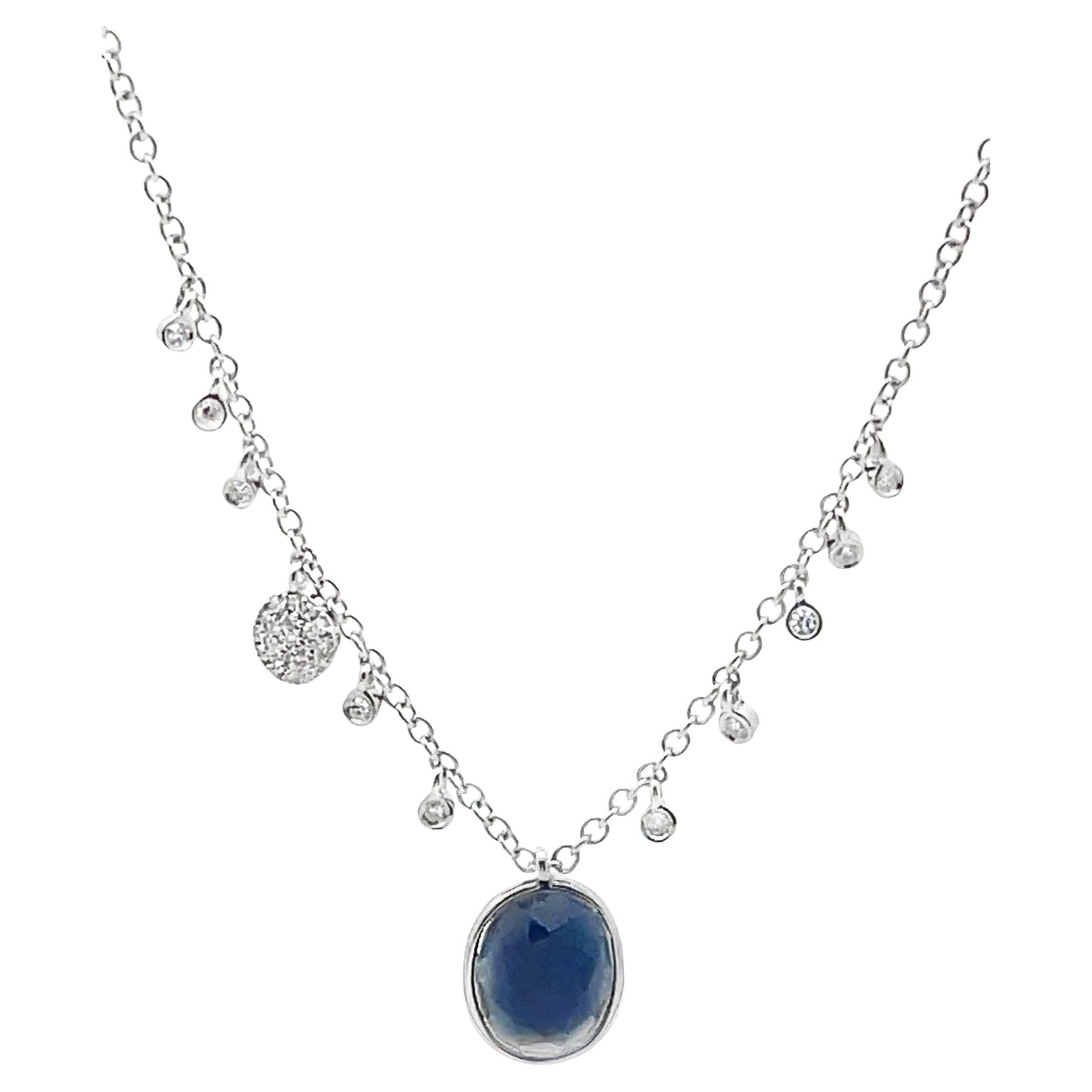 Meira T. 14K White Gold Sapphire 
Diamond Pendant Necklace