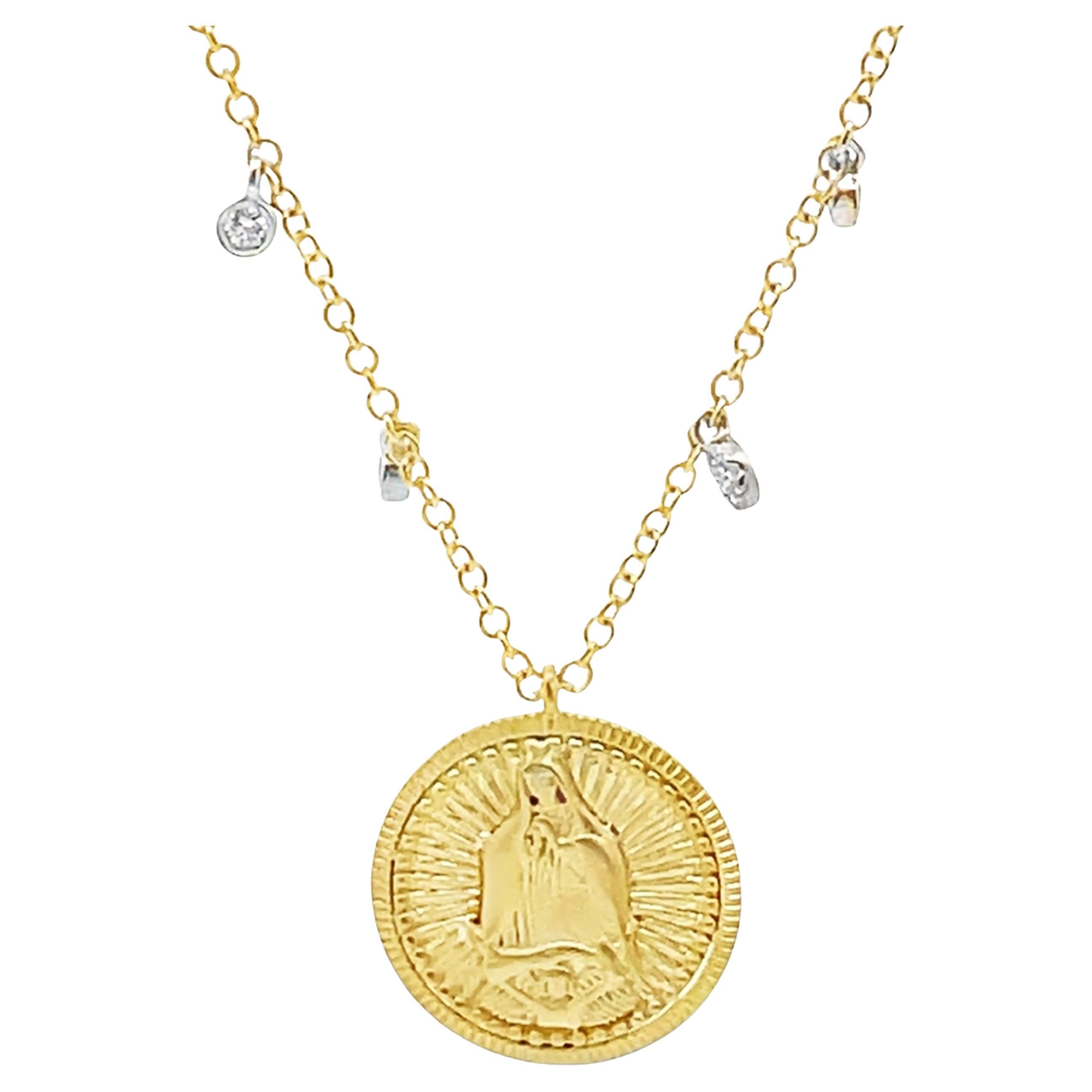 Meira T. 14K Yellow Gold Angel Medallion Pendant Necklace with Diamonds For Sale