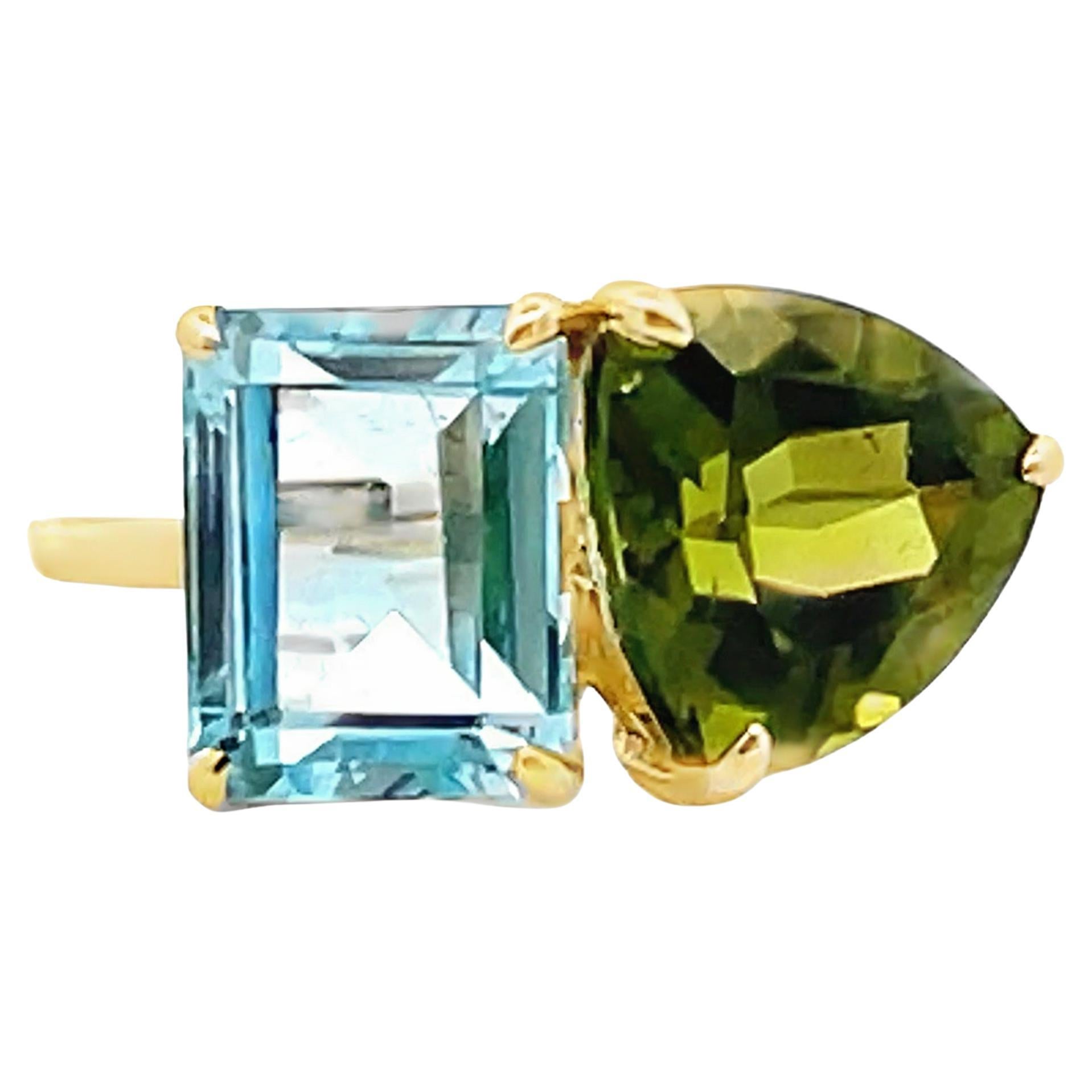 Meira T. 14K Yellow Gold Aquamarine 
Peridot Ring en venta