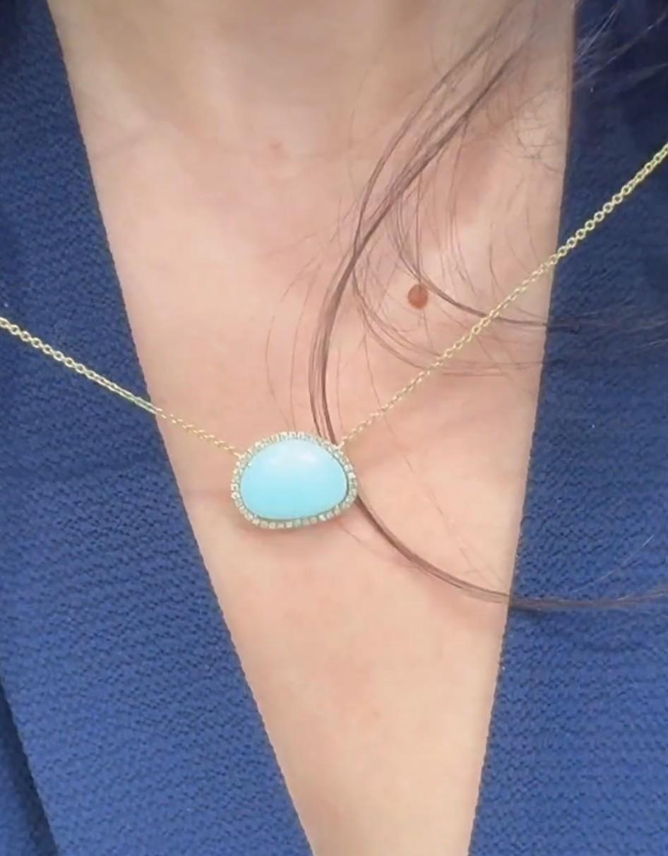 Meira T. 14K yellow gold blue opal pendant necklace with diamonds weighing 0.25 carat total.  

Necklace can be worn 16, 17, or 18 inches. 

Video and pictures are included here; we are happy to provide additional videos or images upon request. 